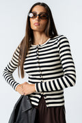 Mia Button Up Top in Striped Black