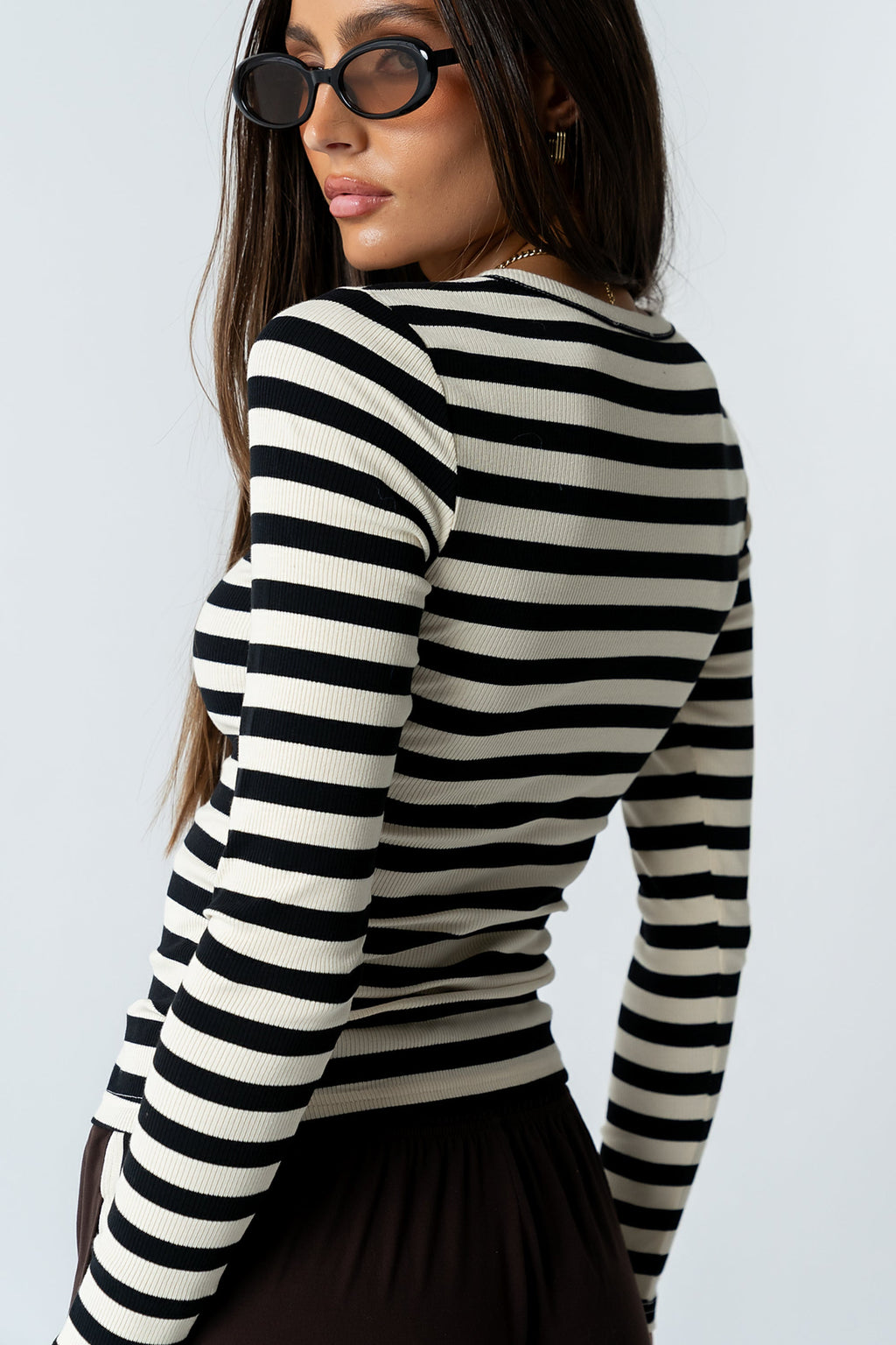 Mia Button Up Top in Striped Black