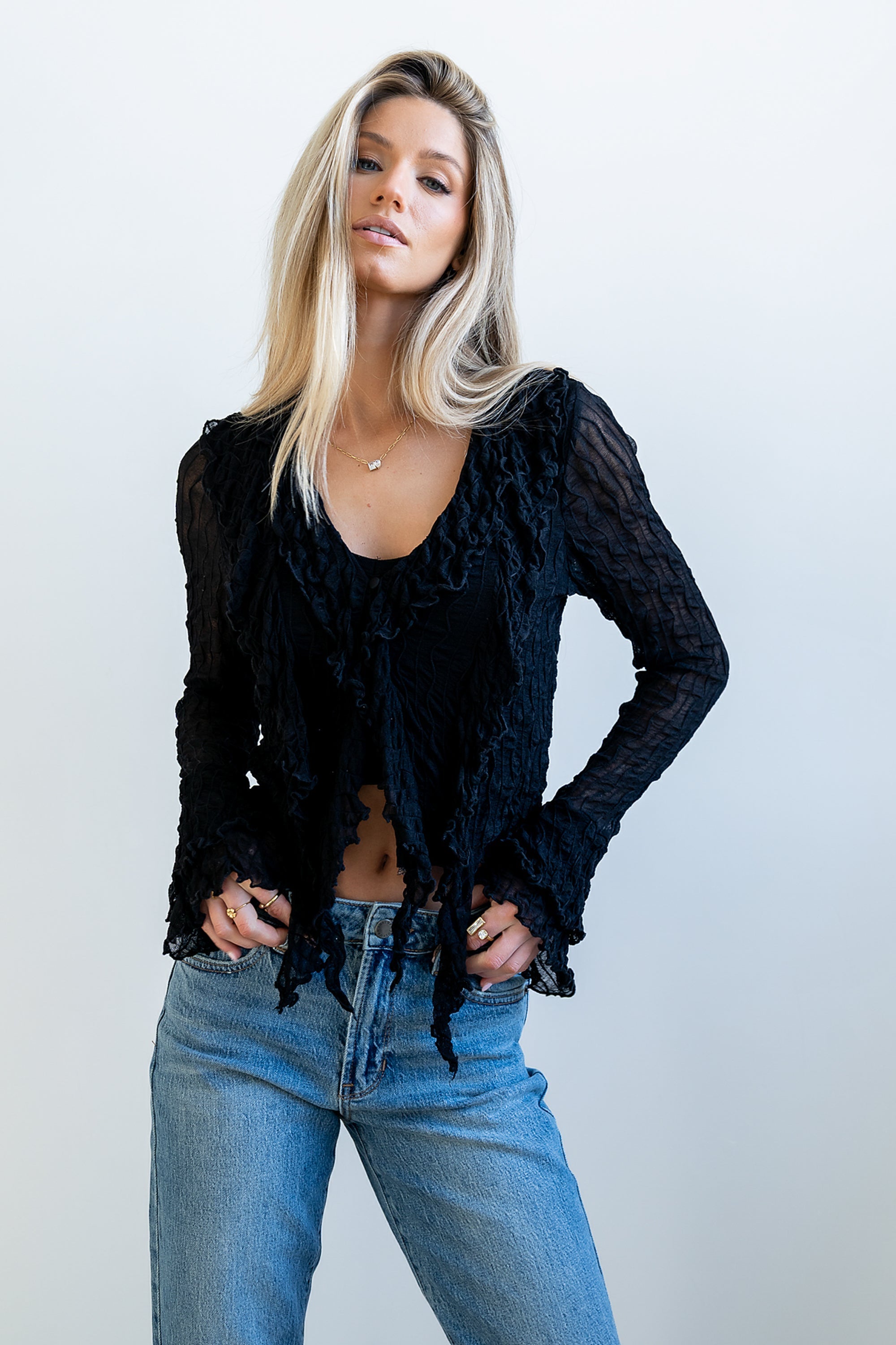 Joy Ruffle Top in Black
