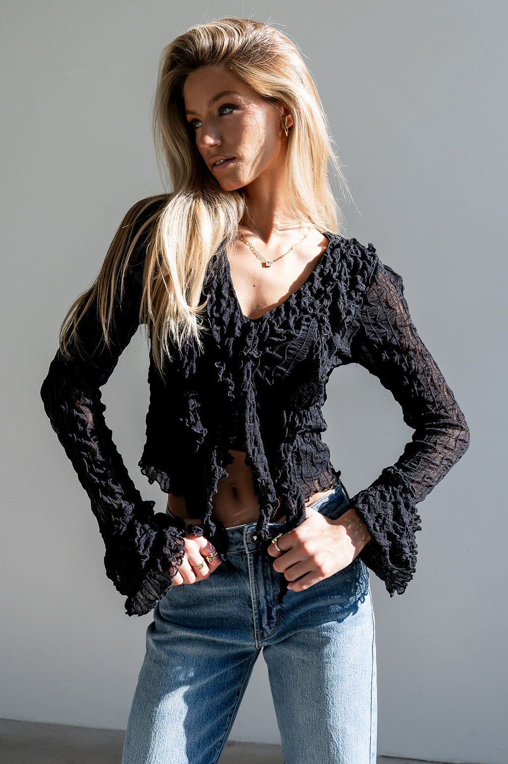 Joy Ruffle Top in Black