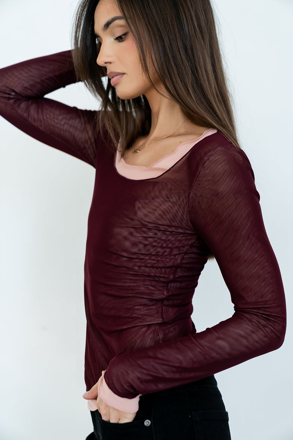 Lex Layered Mesh Top in Purple
