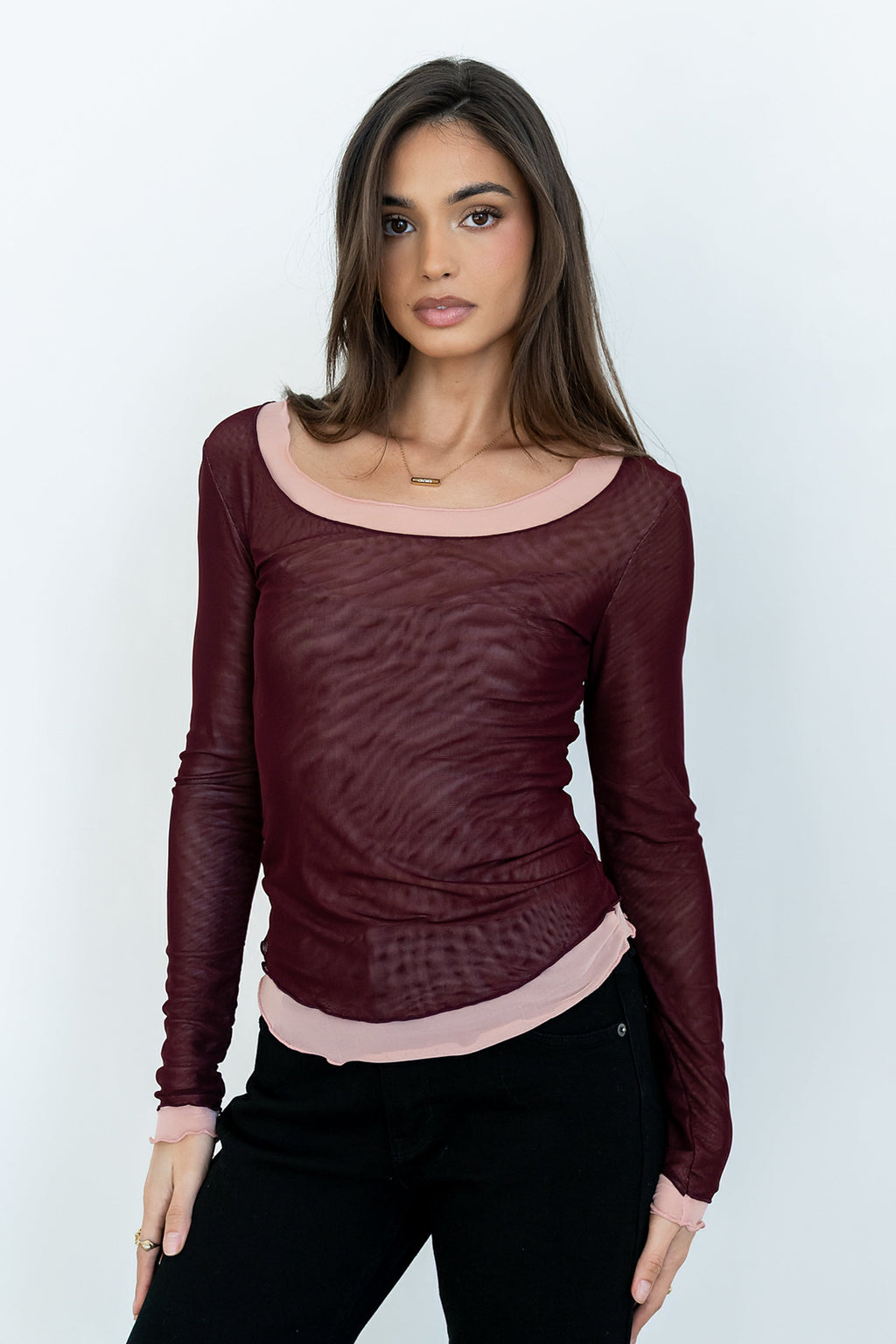Lex Layered Mesh Top in Purple