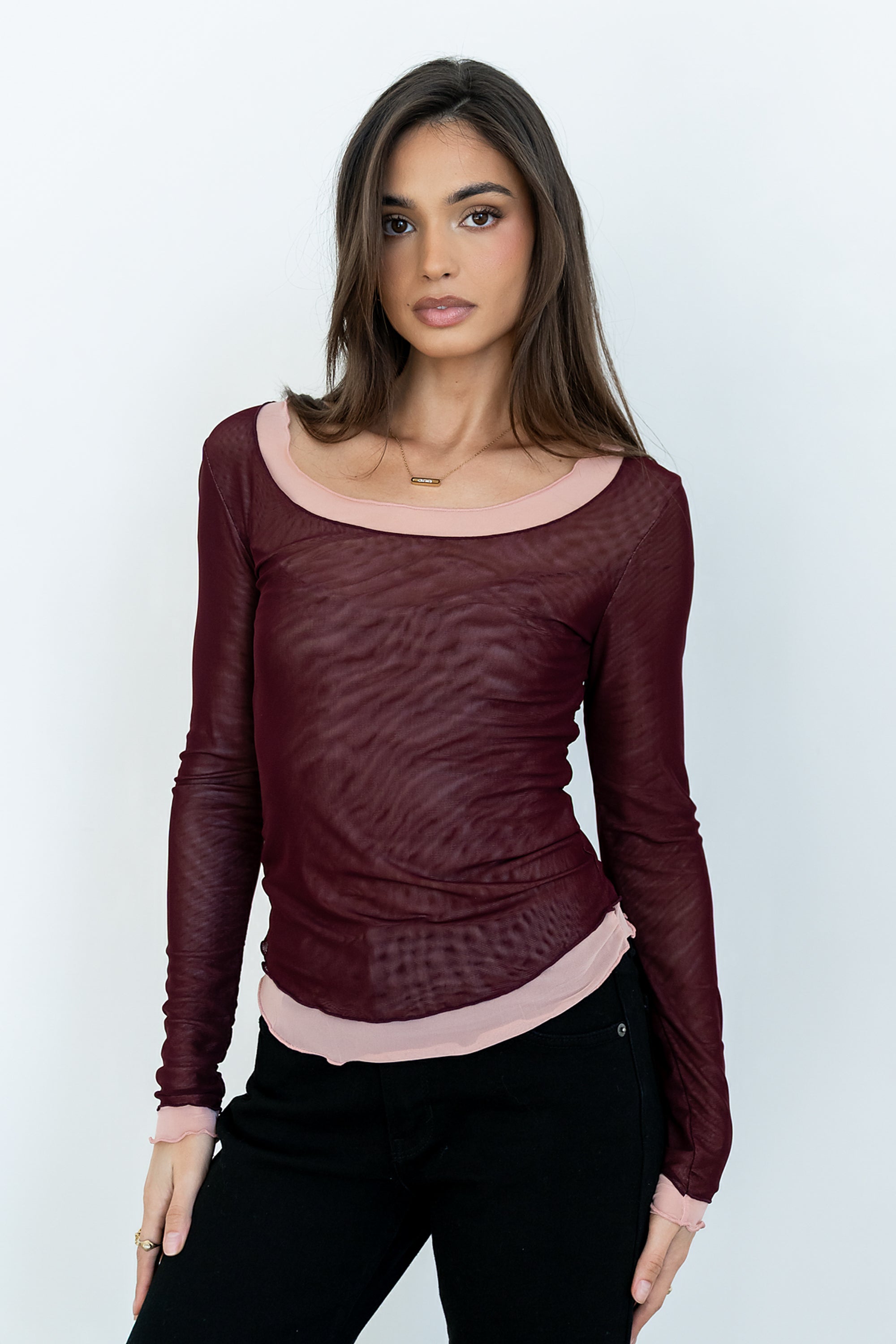 Lex Layered Mesh Top in Purple