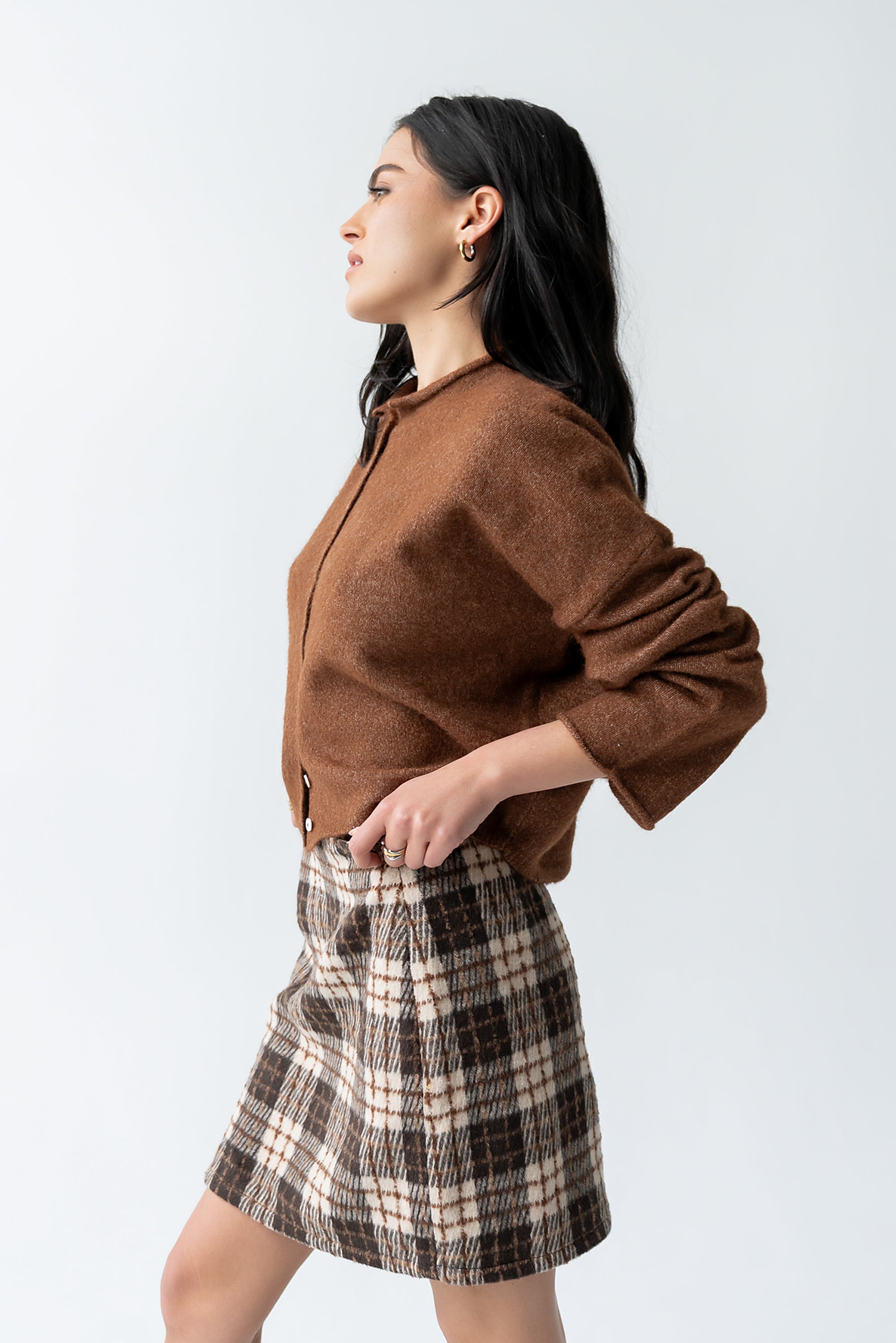 Callie Plaid Mini Skirt in Brown