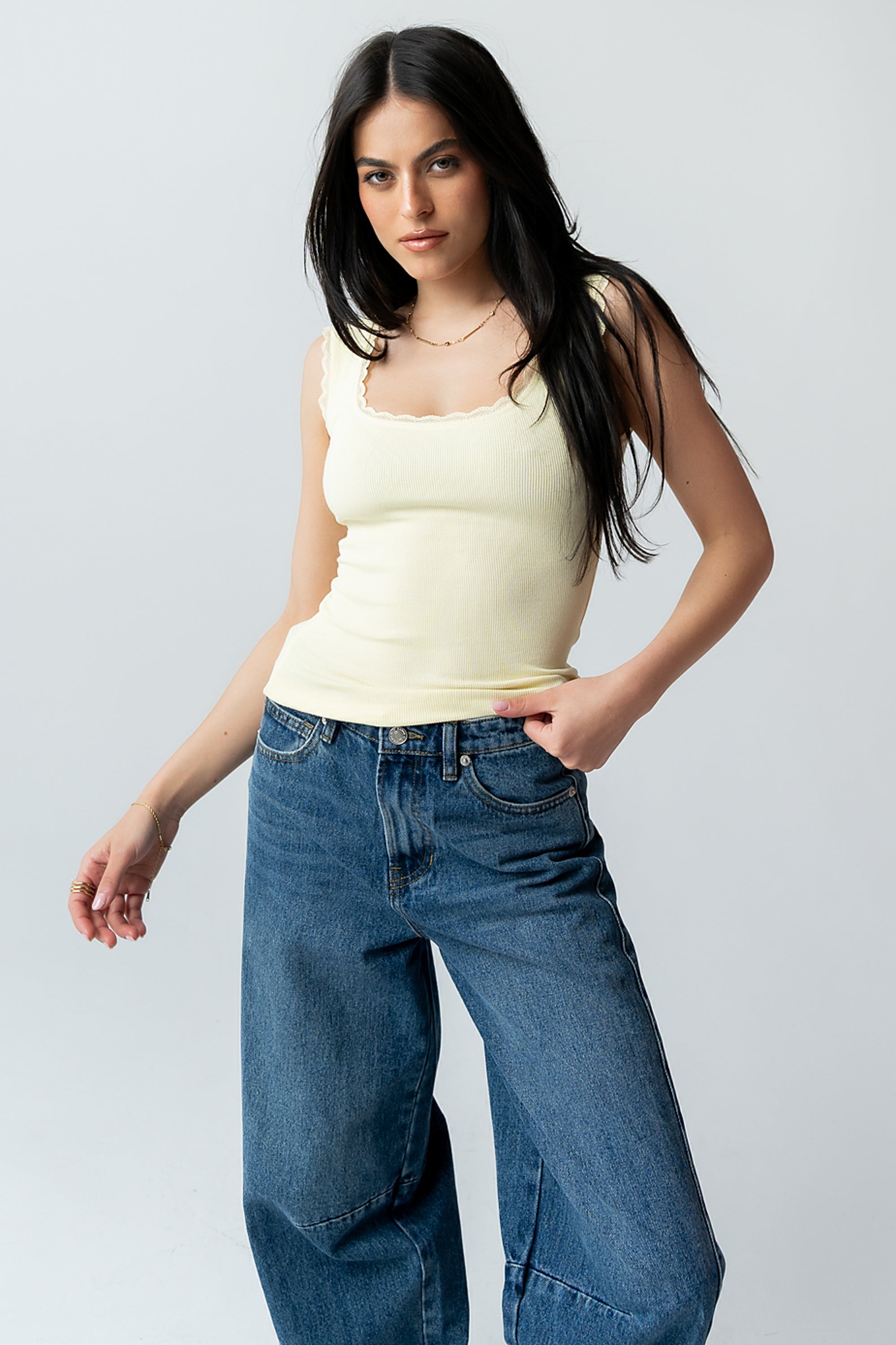 Sawyer Lace Trim Tank Top in Yellow