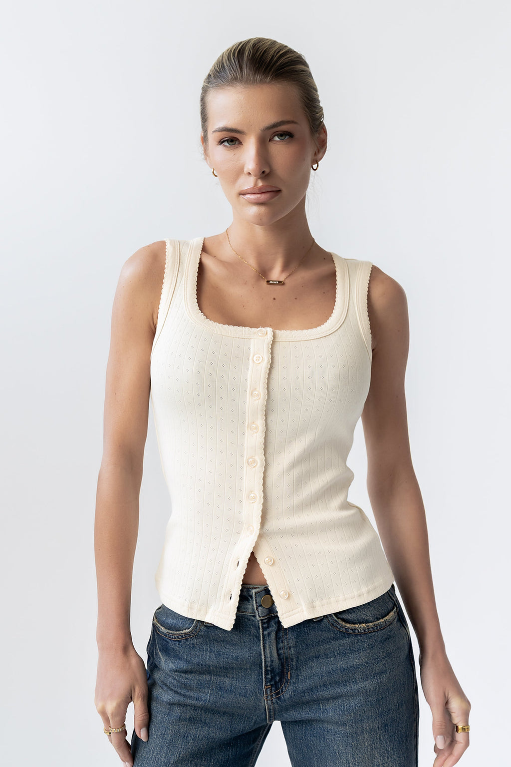 Apollo Knit Tank Top in Beige