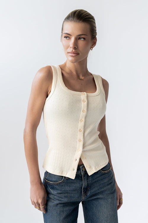 Apollo Knit Tank Top in Beige