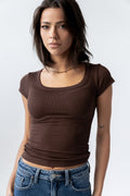Freya Ribbed Top in Brown
