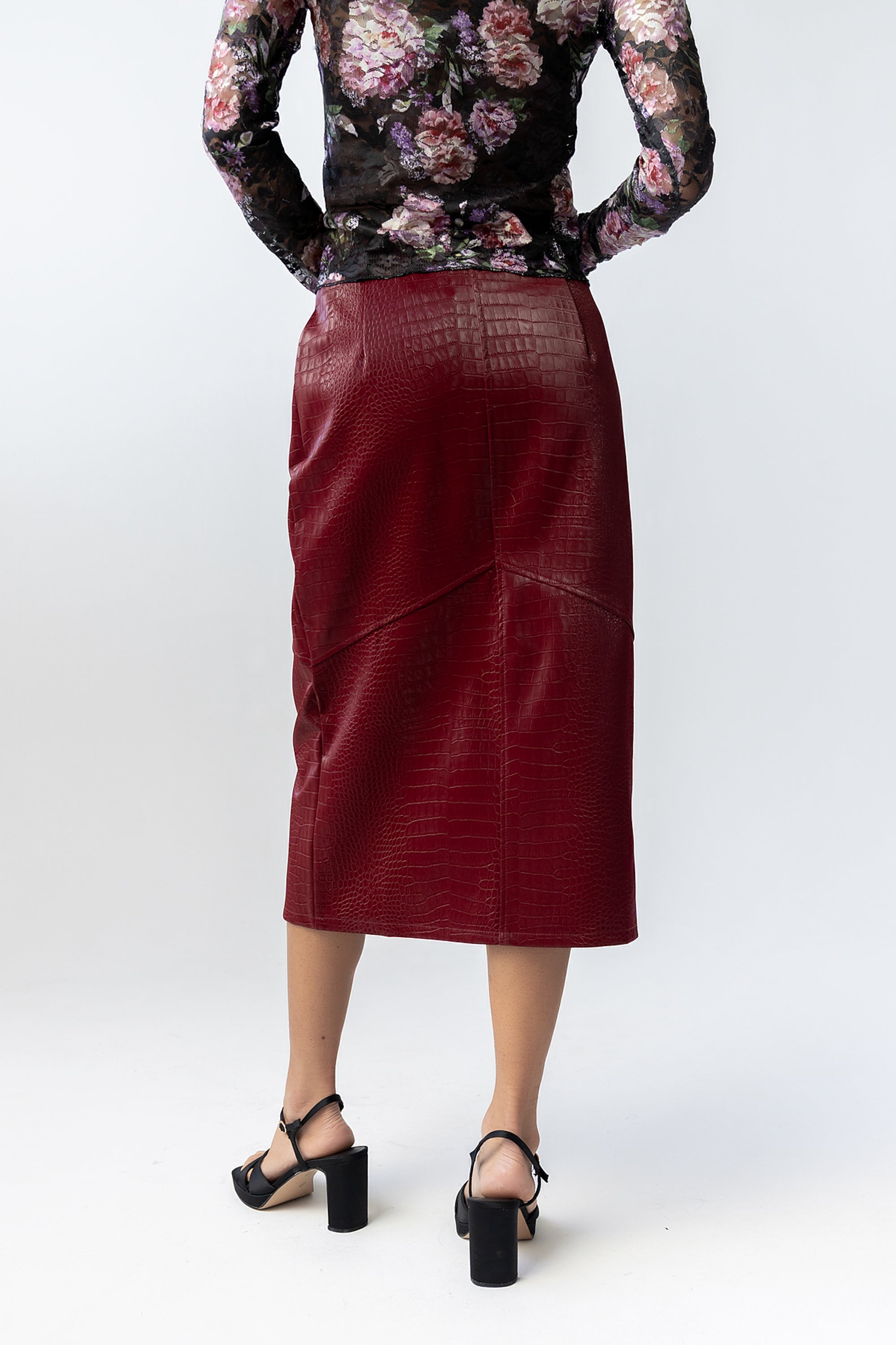 Walter Vegan Leather Midi Skirt in Wine