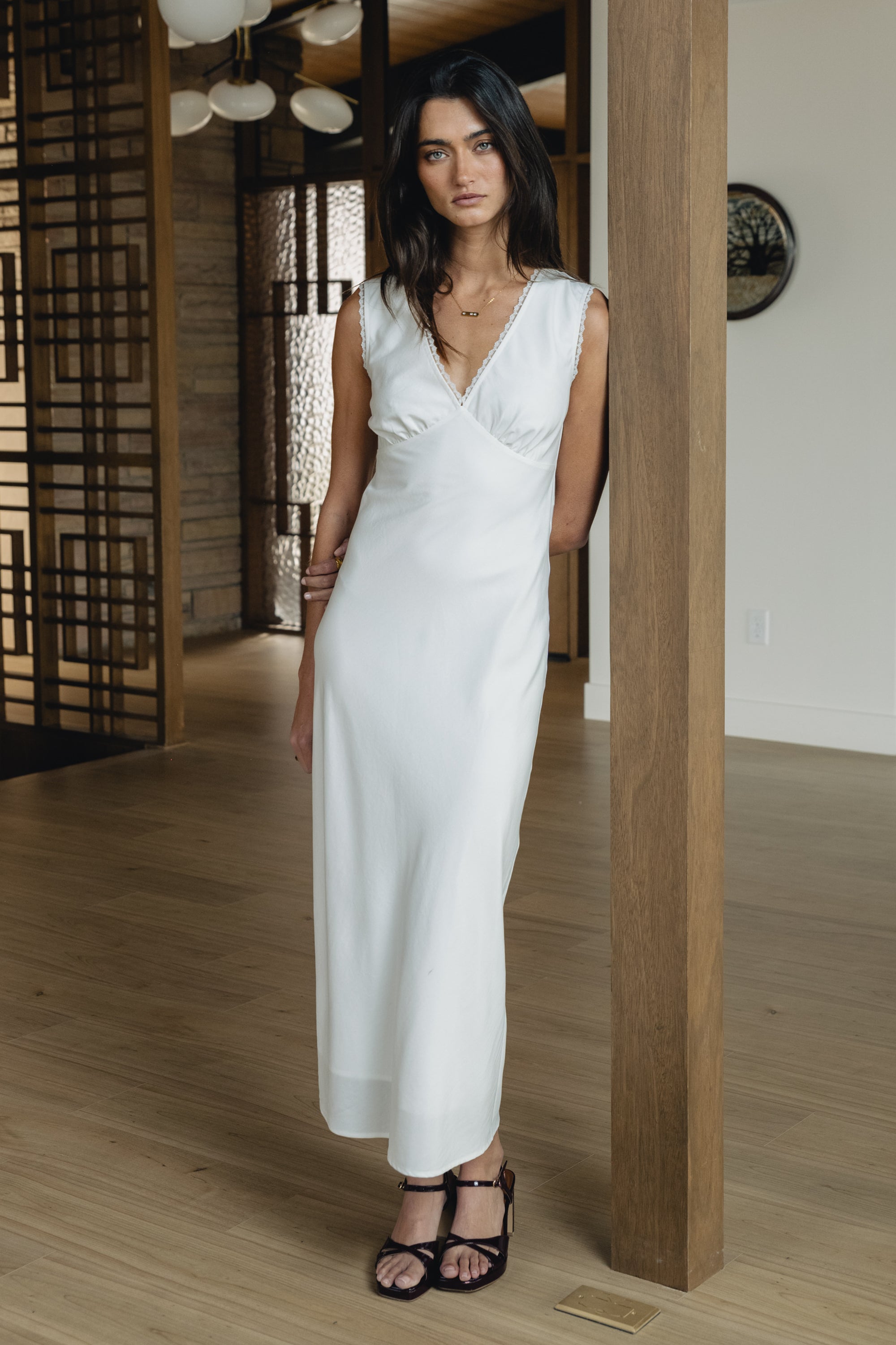 Hailey Lace Trim Maxi Dress in Ivory