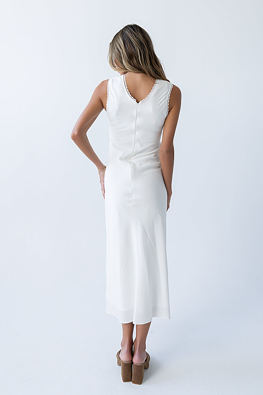 Hailey Lace Trim Maxi Dress in Ivory