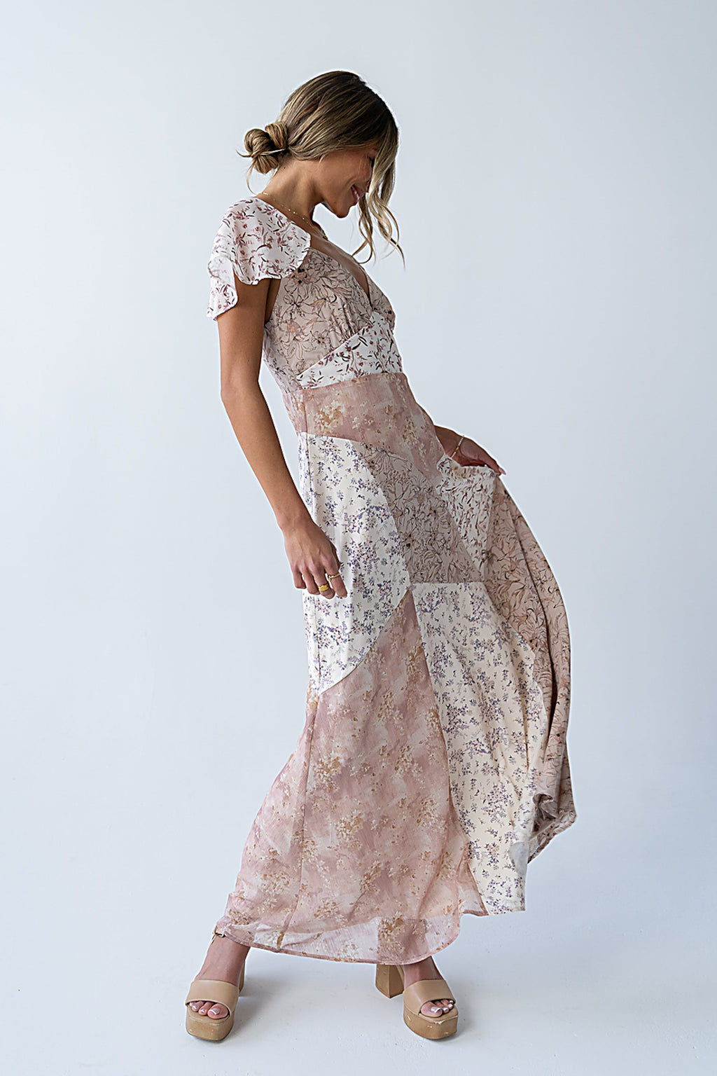 Zola Patchwork Maxi Dress in Ivory