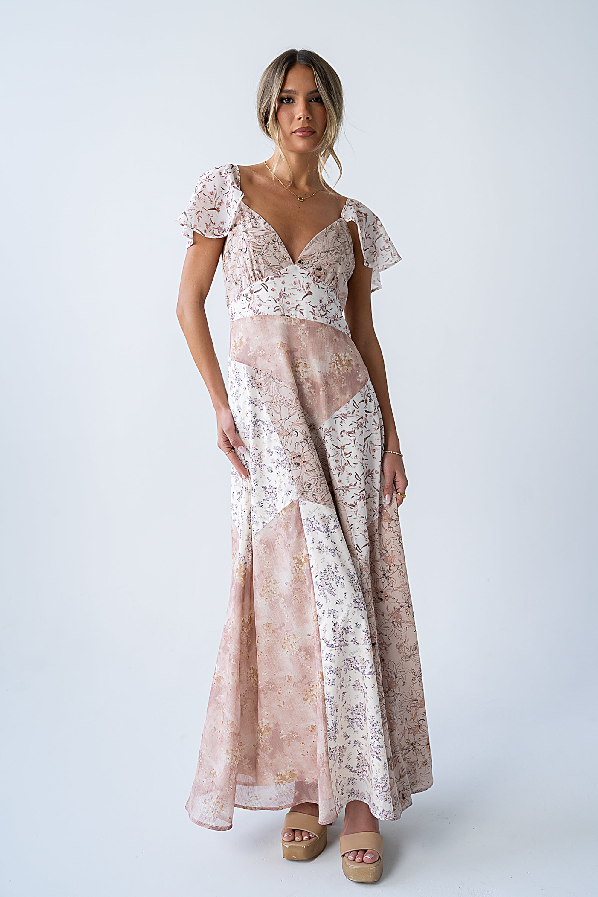 Zola Patchwork Maxi Dress in Ivory