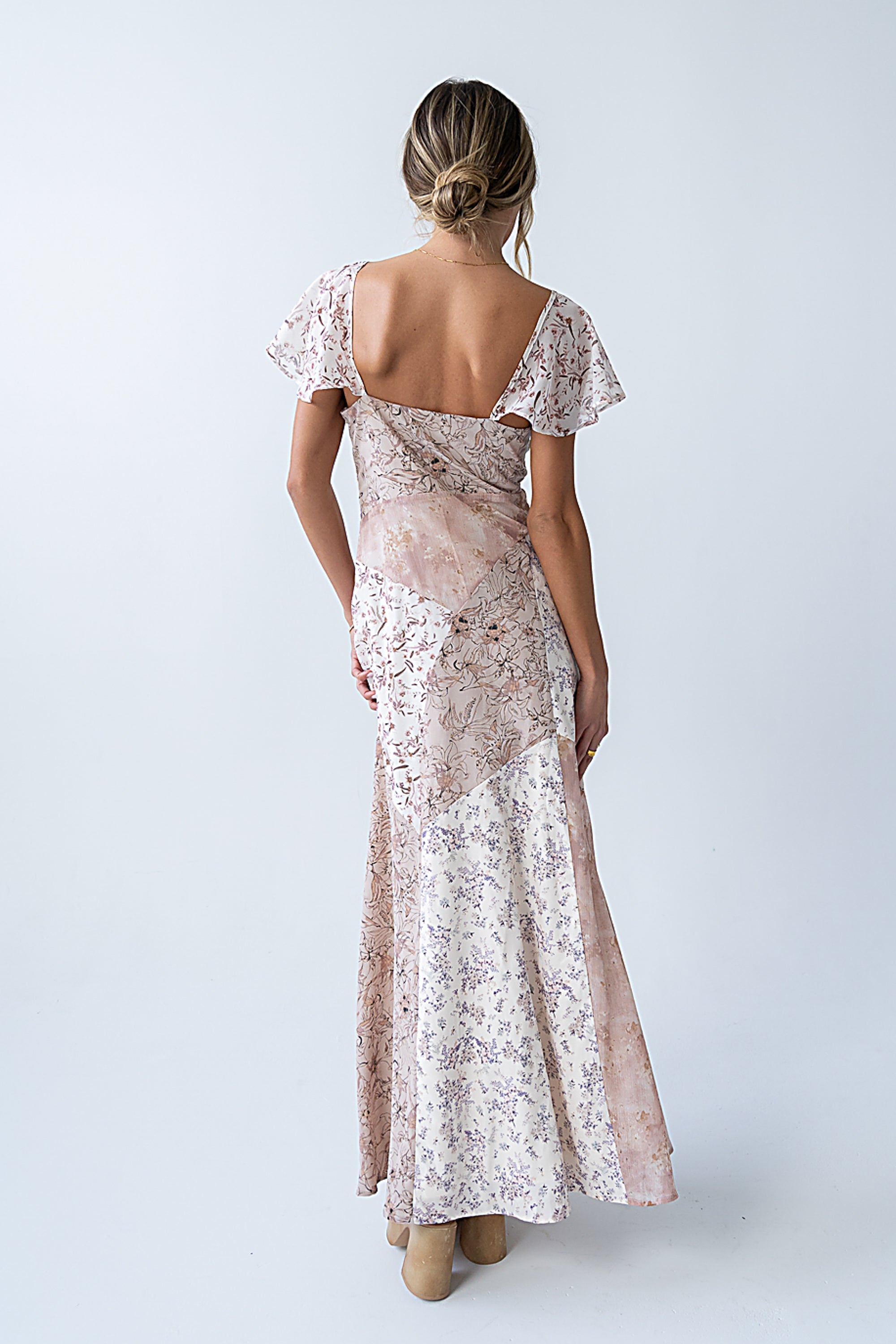 Zola Patchwork Maxi Dress in Ivory