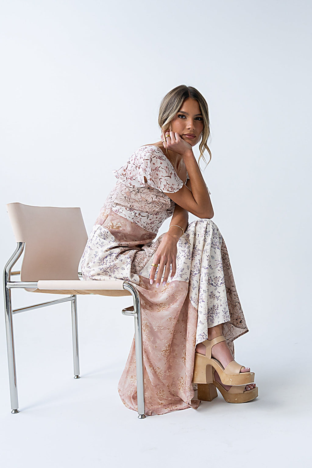 Zola Patchwork Maxi Dress in Ivory