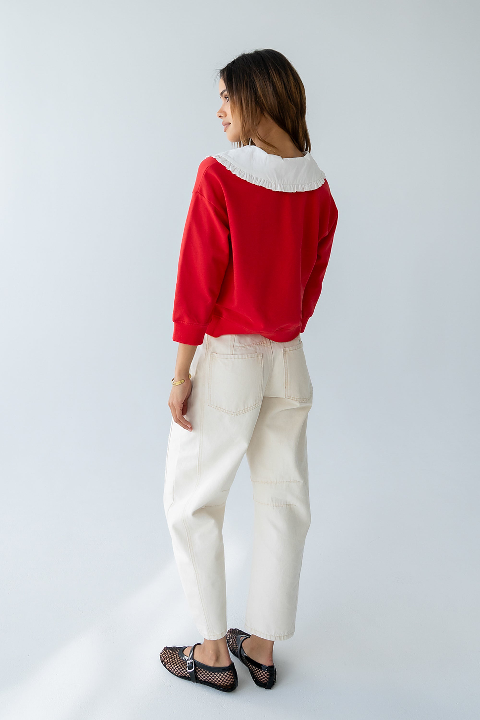 Kinsey Embroidered Barrel Jeans in Beige