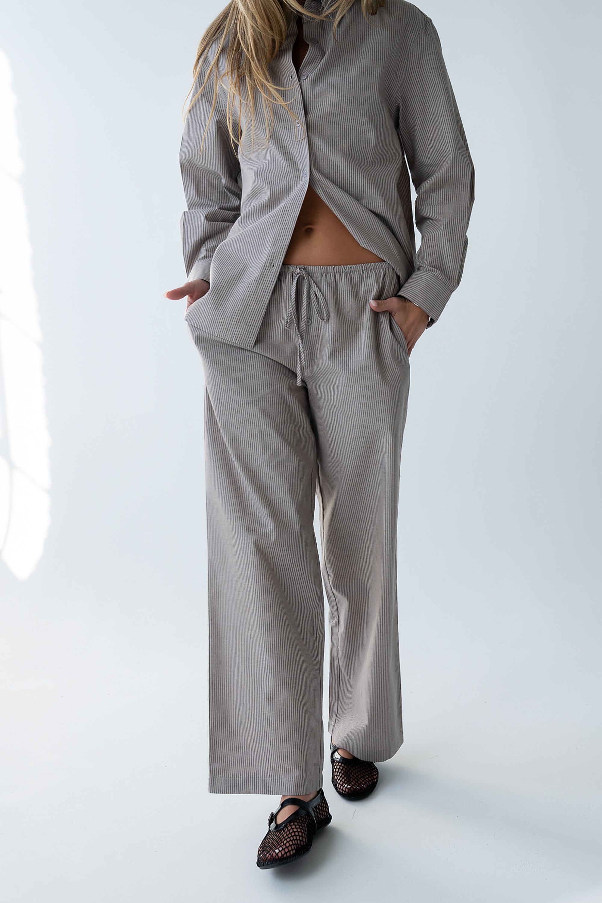 Hailey Striped Baggy Pants in Beige