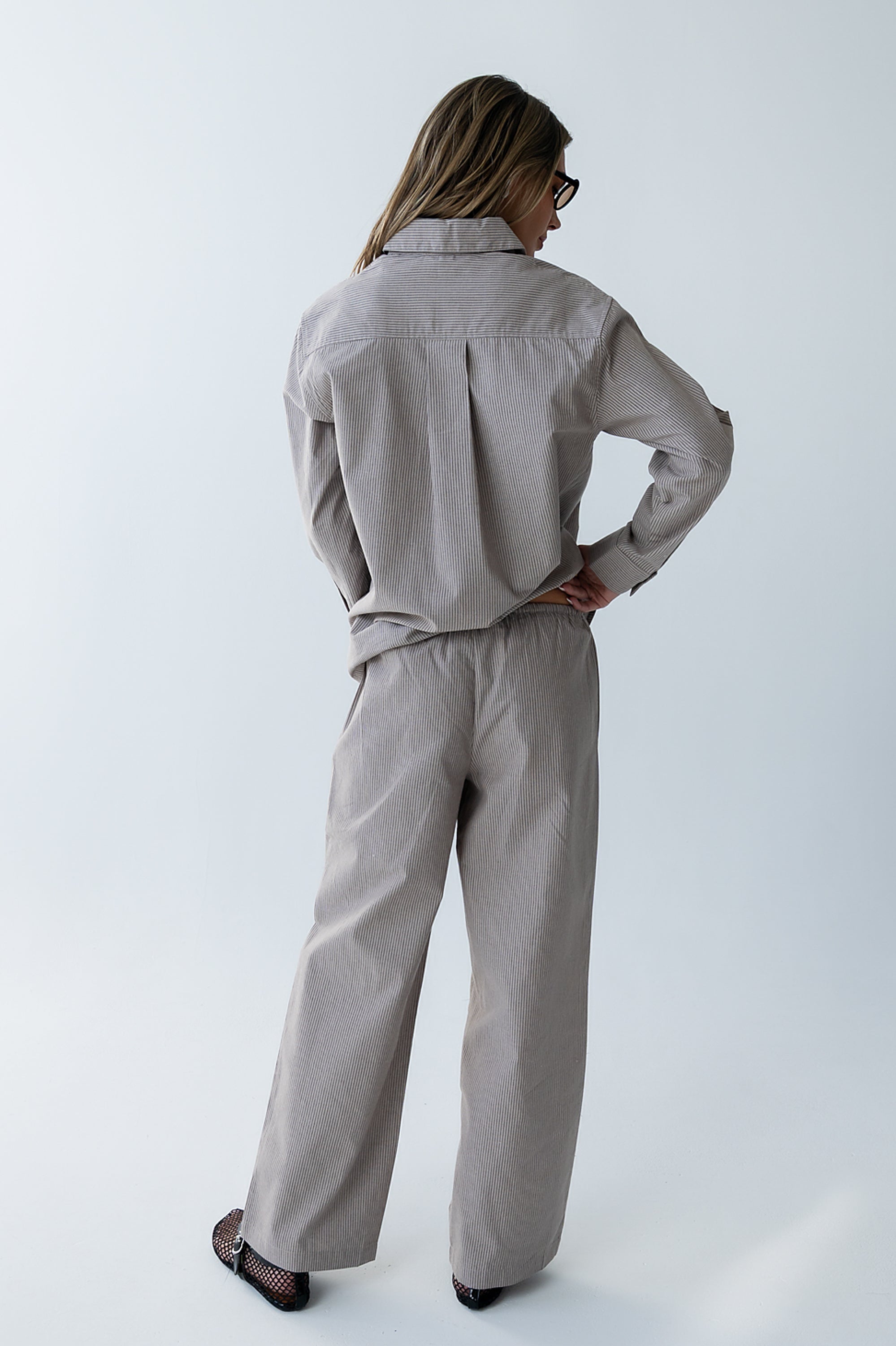 Hailey Striped Baggy Pants in Beige