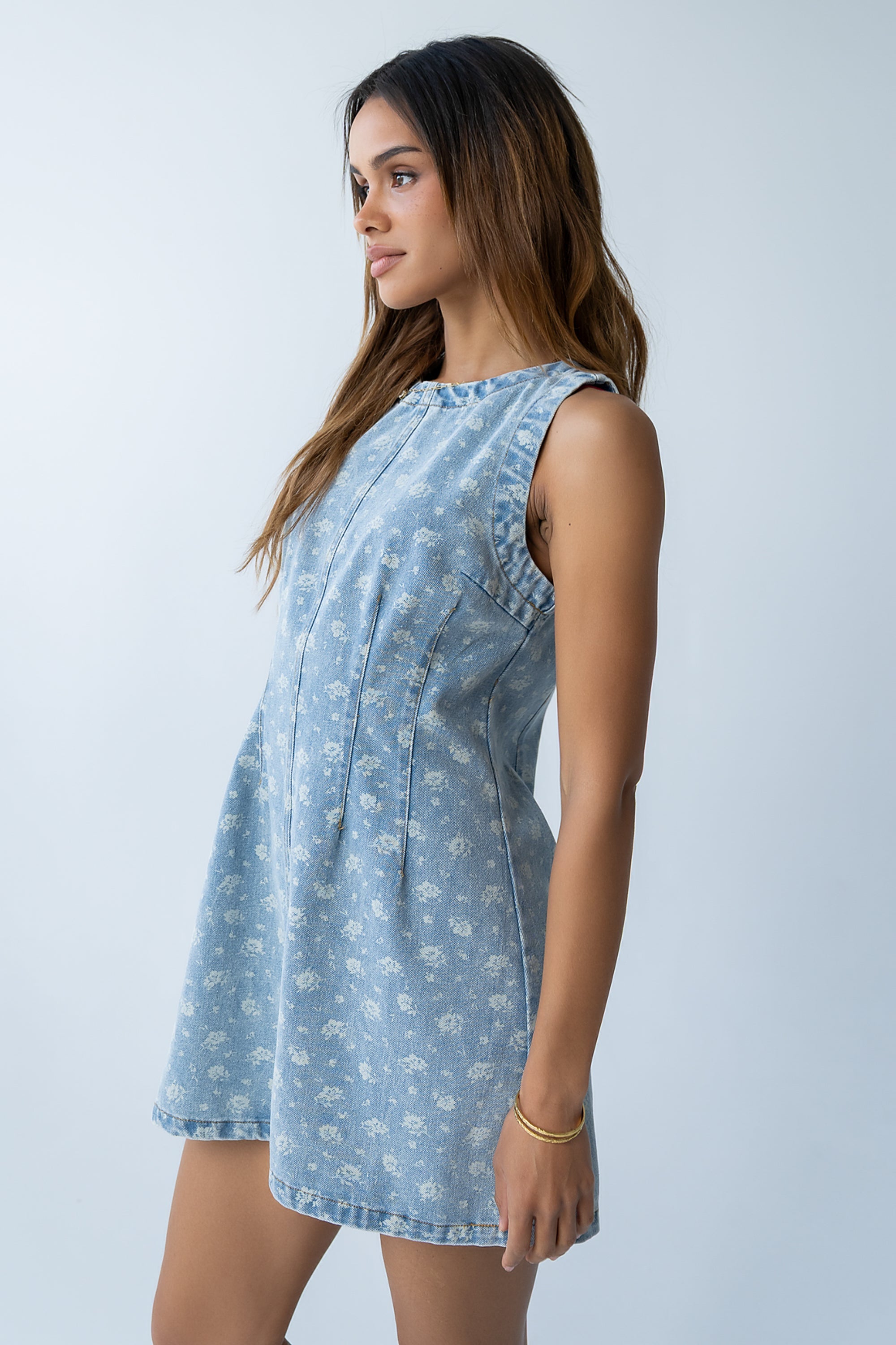 Elizabeth Floral Denim Mini Dress
