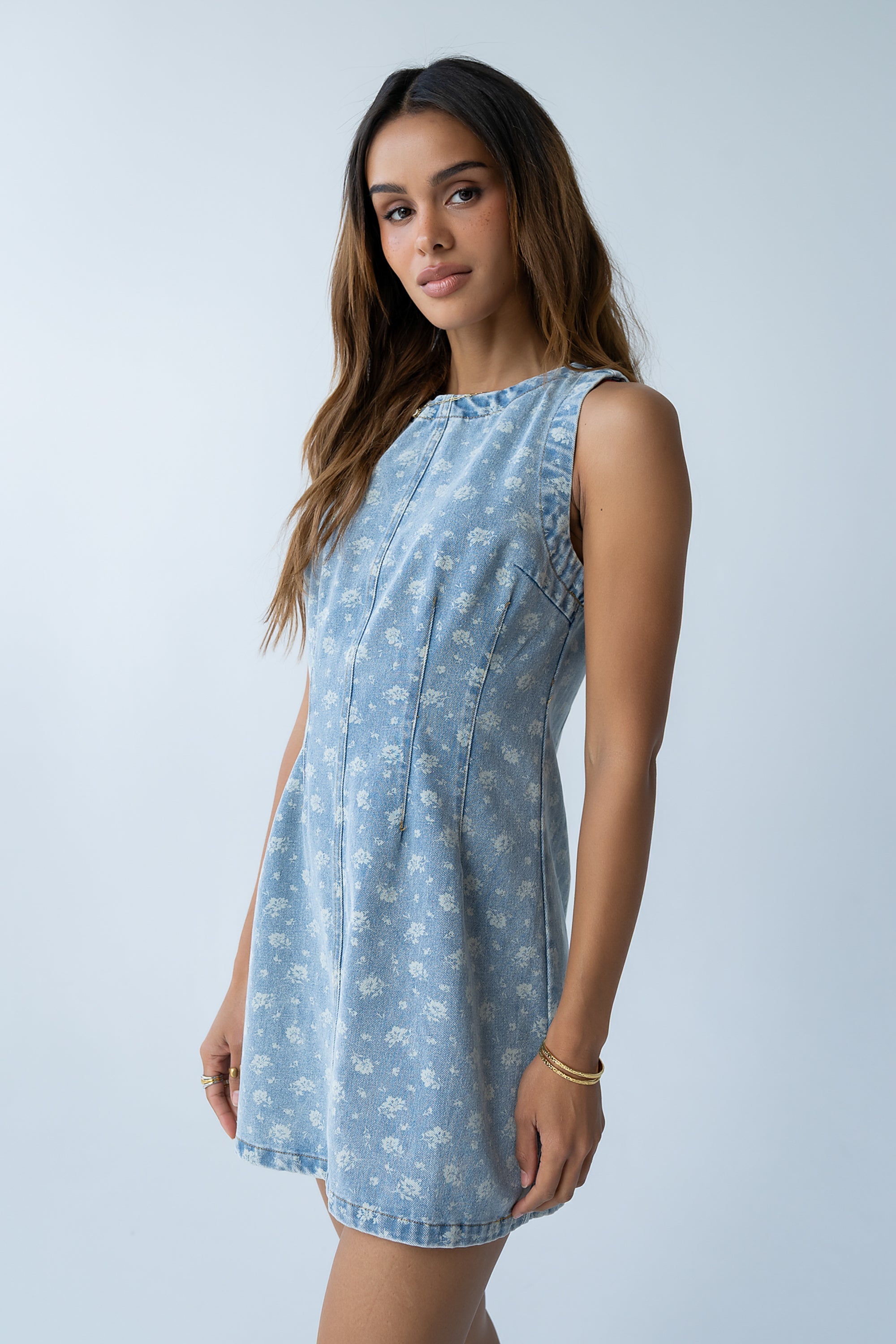 Elizabeth Floral Denim Mini Dress