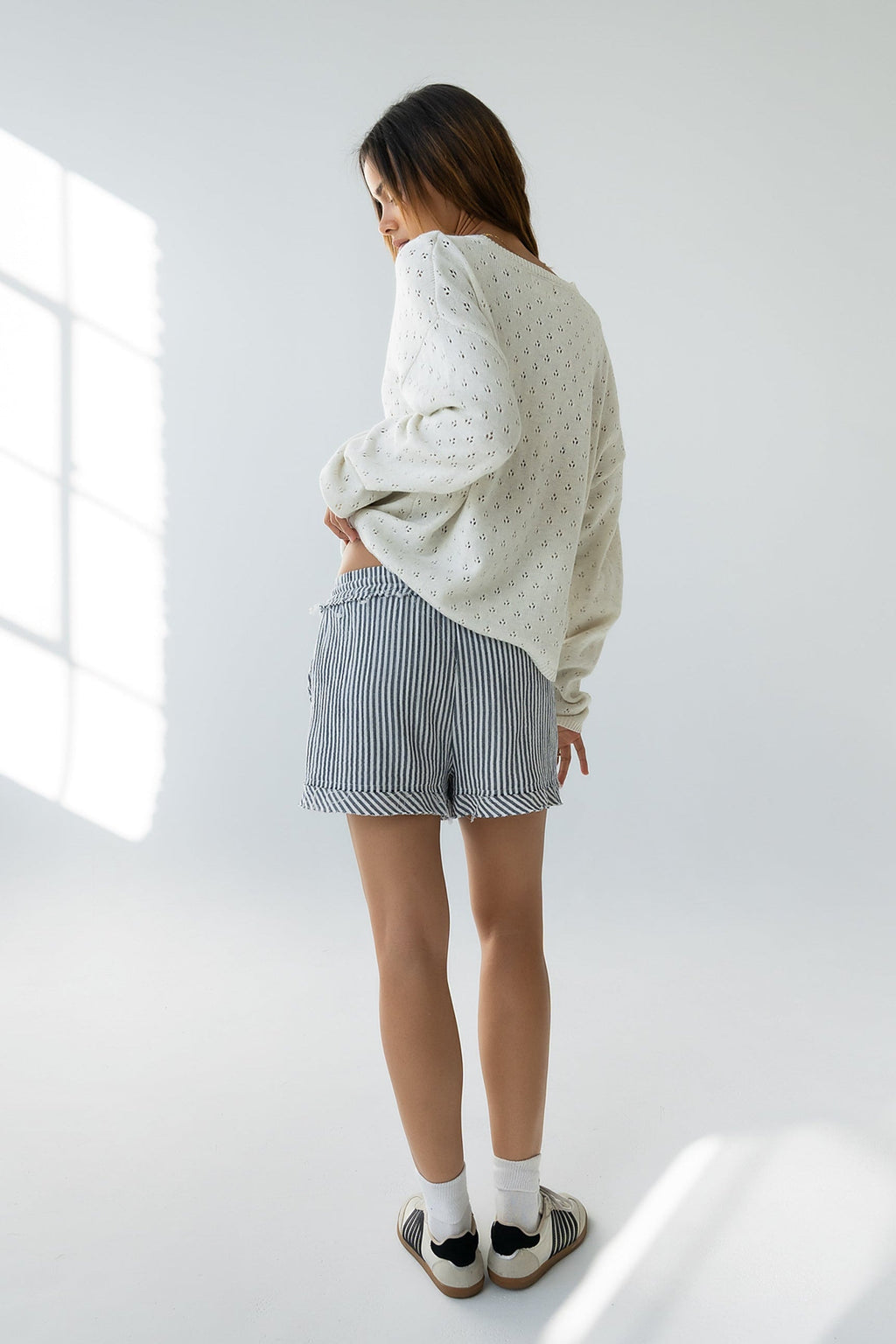 Margot Pointelle Sweater in Heather White