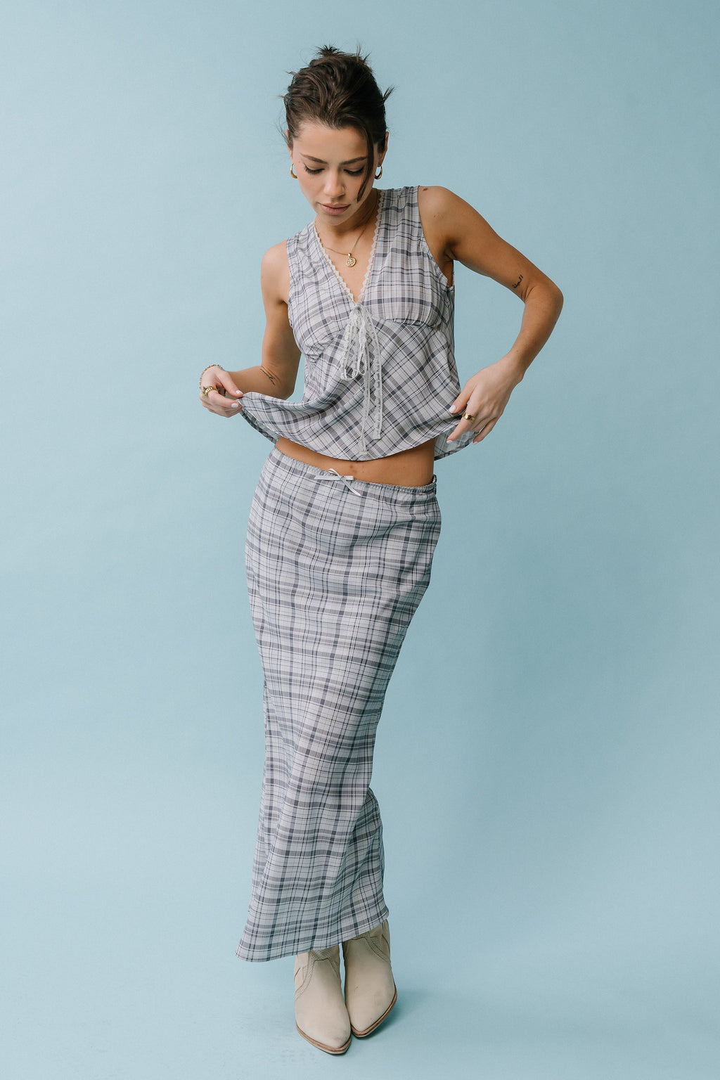 Jenna Plaid Maxi Skirt in Blue