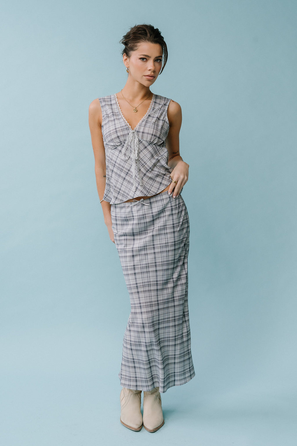 Jenna Plaid Maxi Skirt in Blue