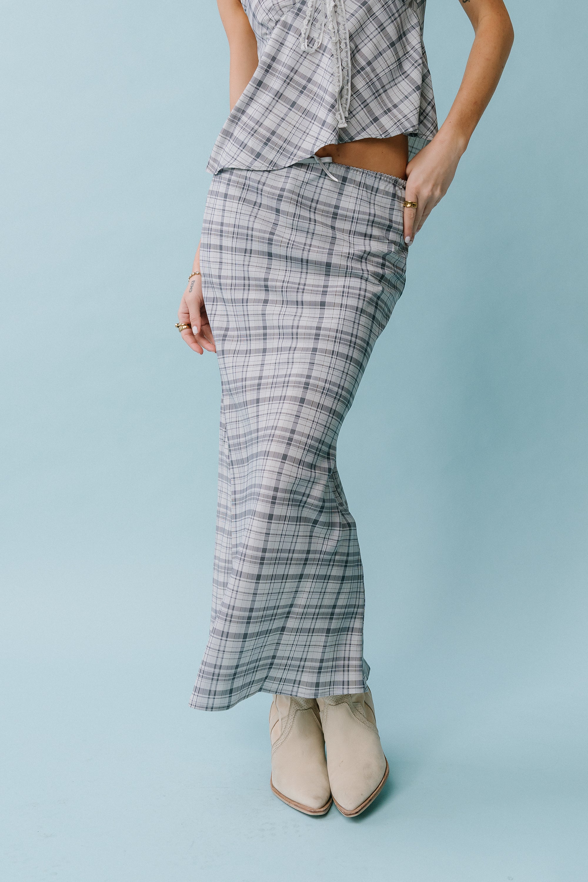 Jenna Plaid Maxi Skirt in Blue