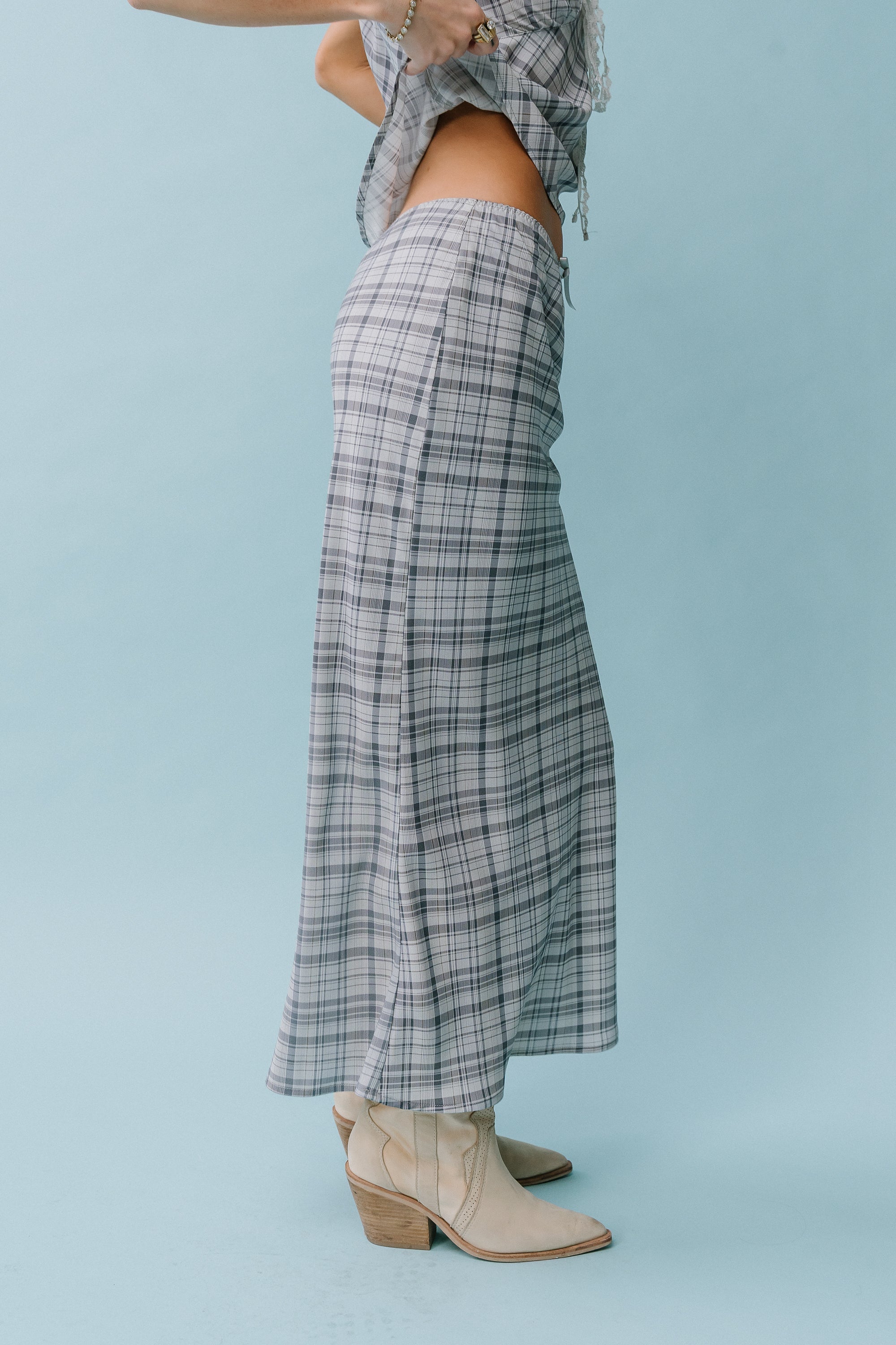 Jenna Plaid Maxi Skirt in Blue