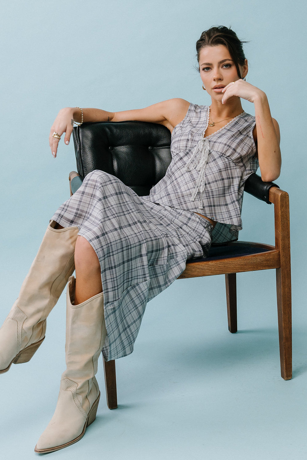 Jenna Plaid Maxi Skirt in Blue