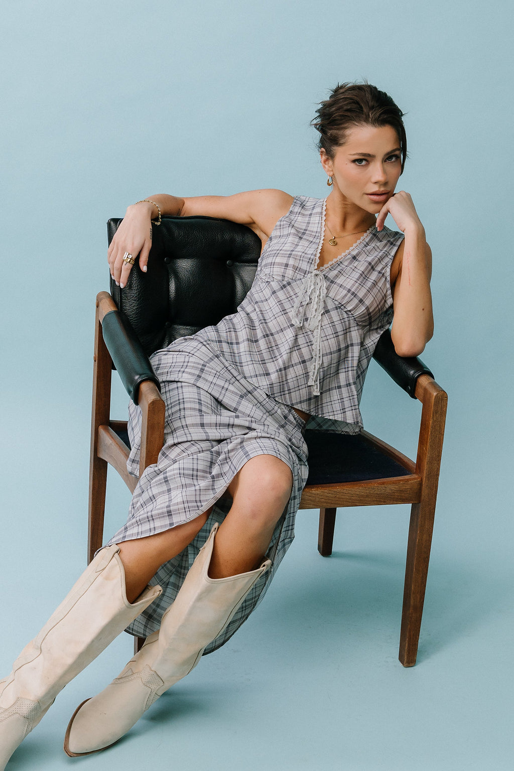 Jenna Plaid Maxi Skirt in Blue