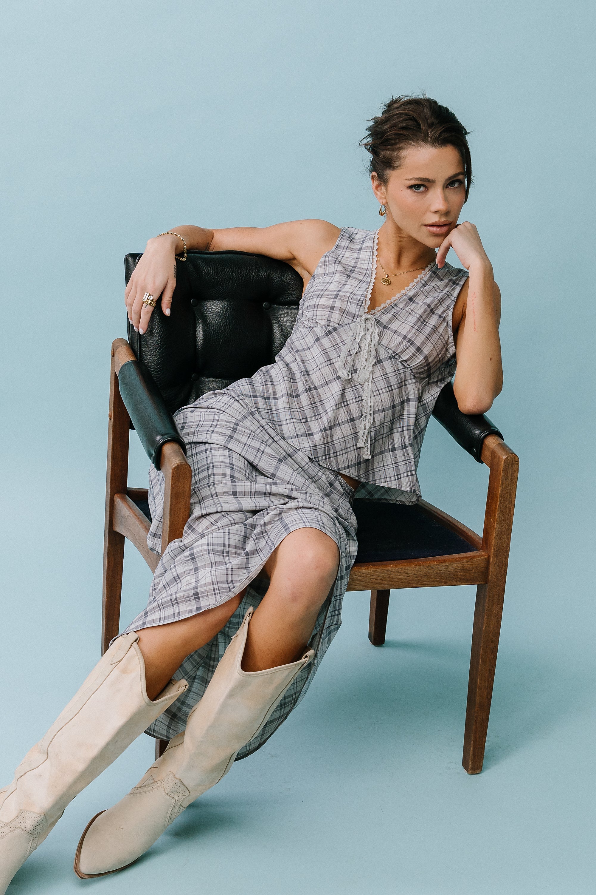 Jenna Plaid Maxi Skirt in Blue