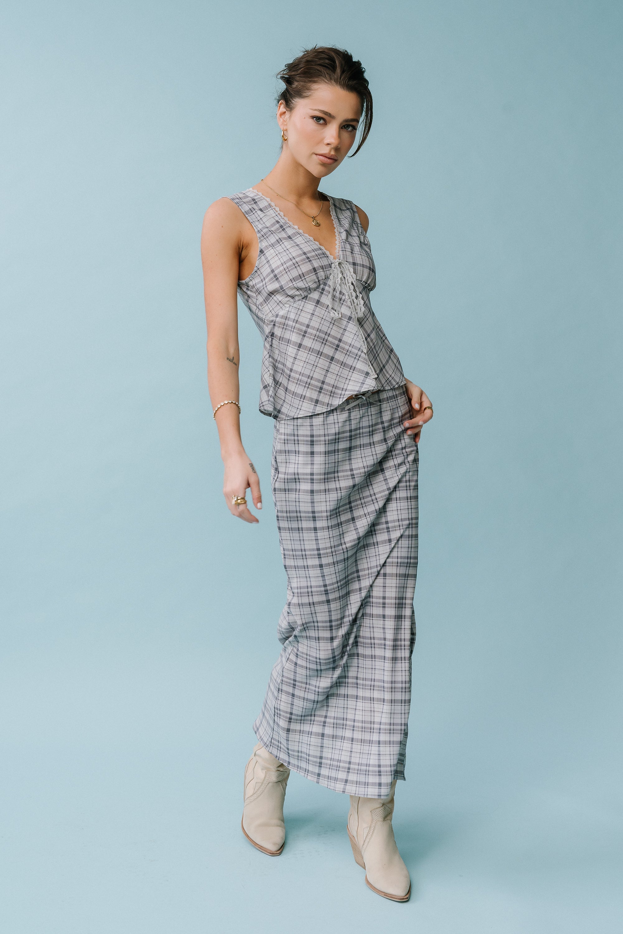 Jenna Plaid Maxi Skirt in Blue