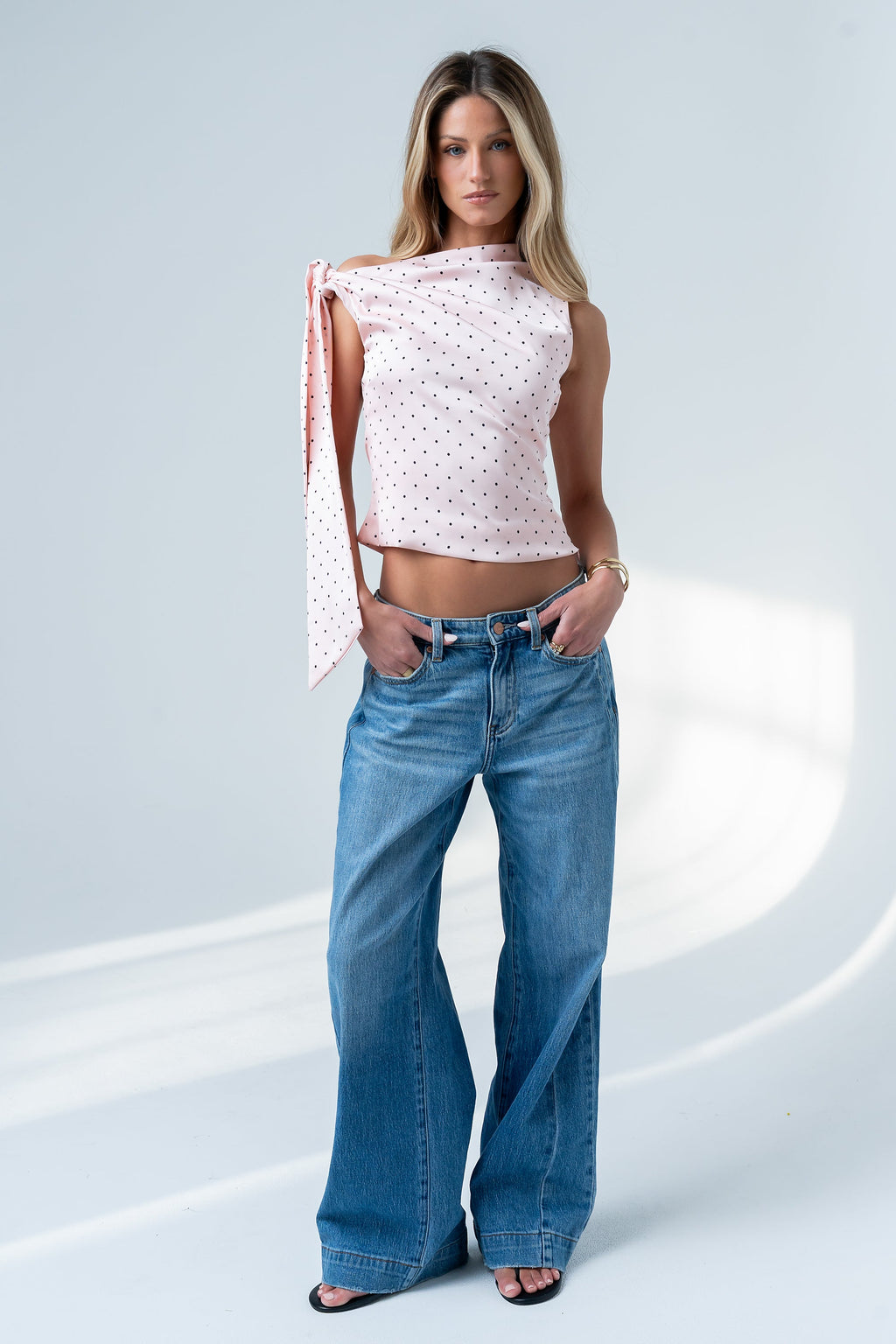 Haven Satin Polka Dot Top in Pink