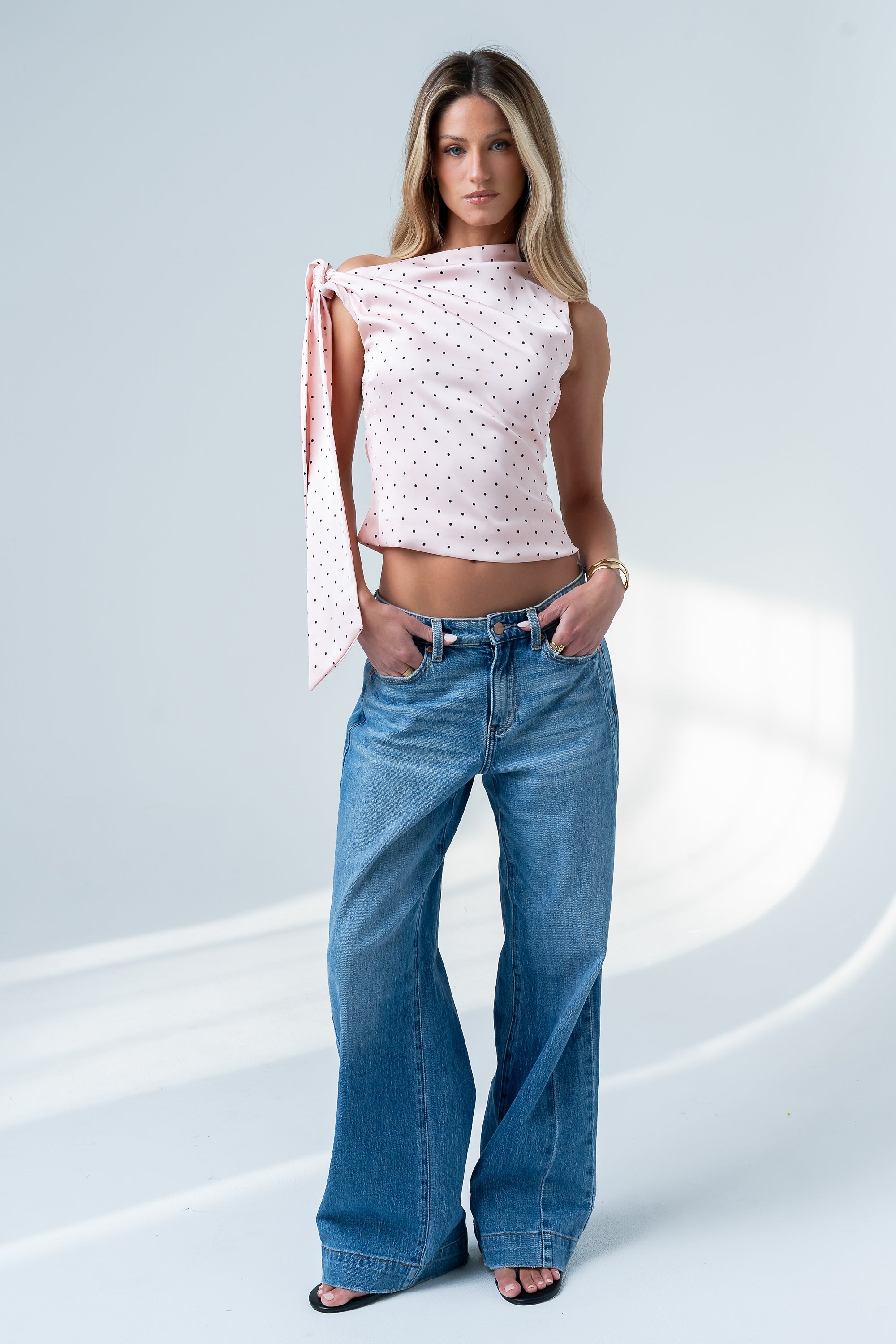 Haven Satin Polka Dot Top in Pink