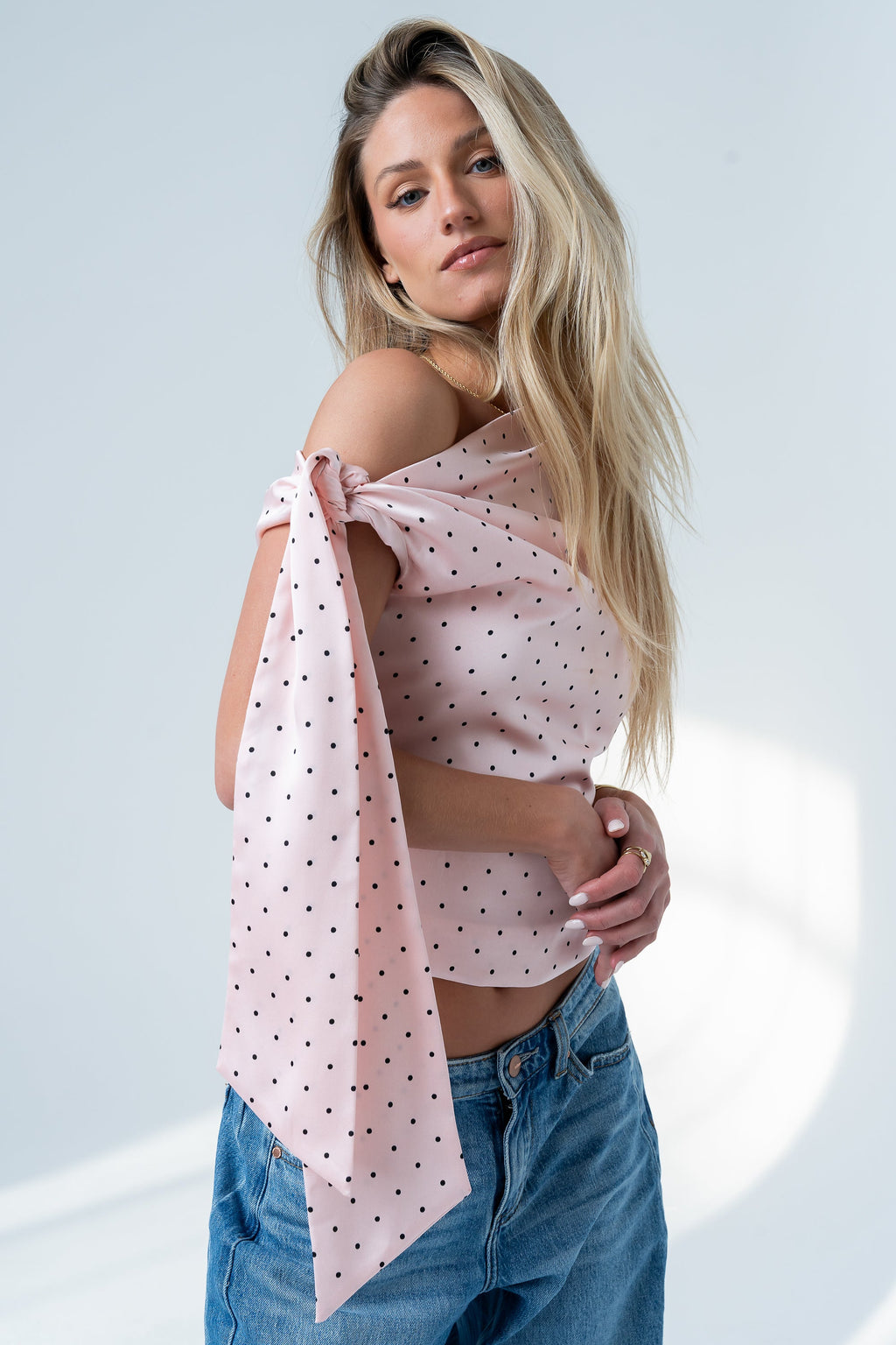 Haven Satin Polka Dot Top in Pink