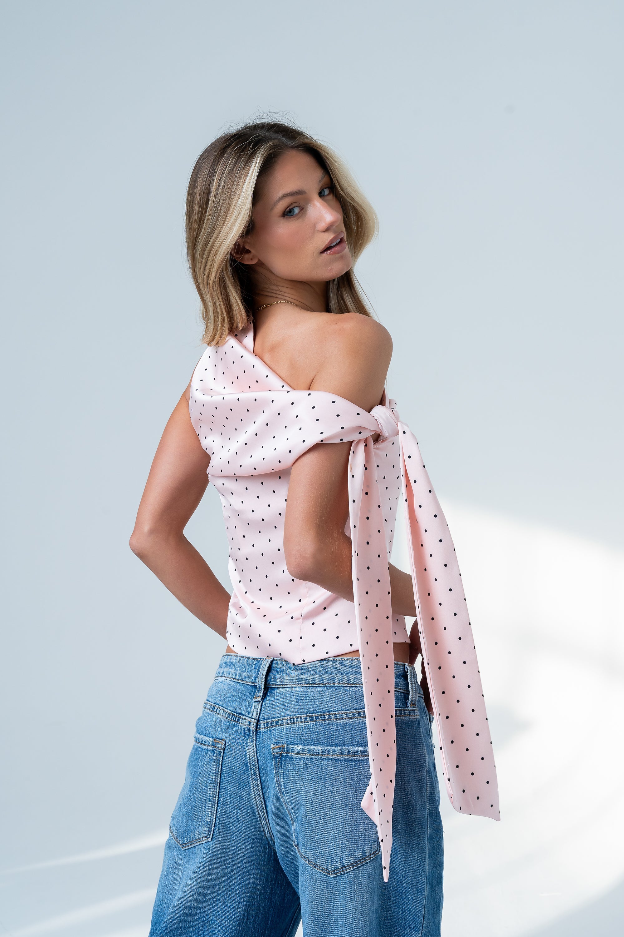 Haven Satin Polka Dot Top in Pink