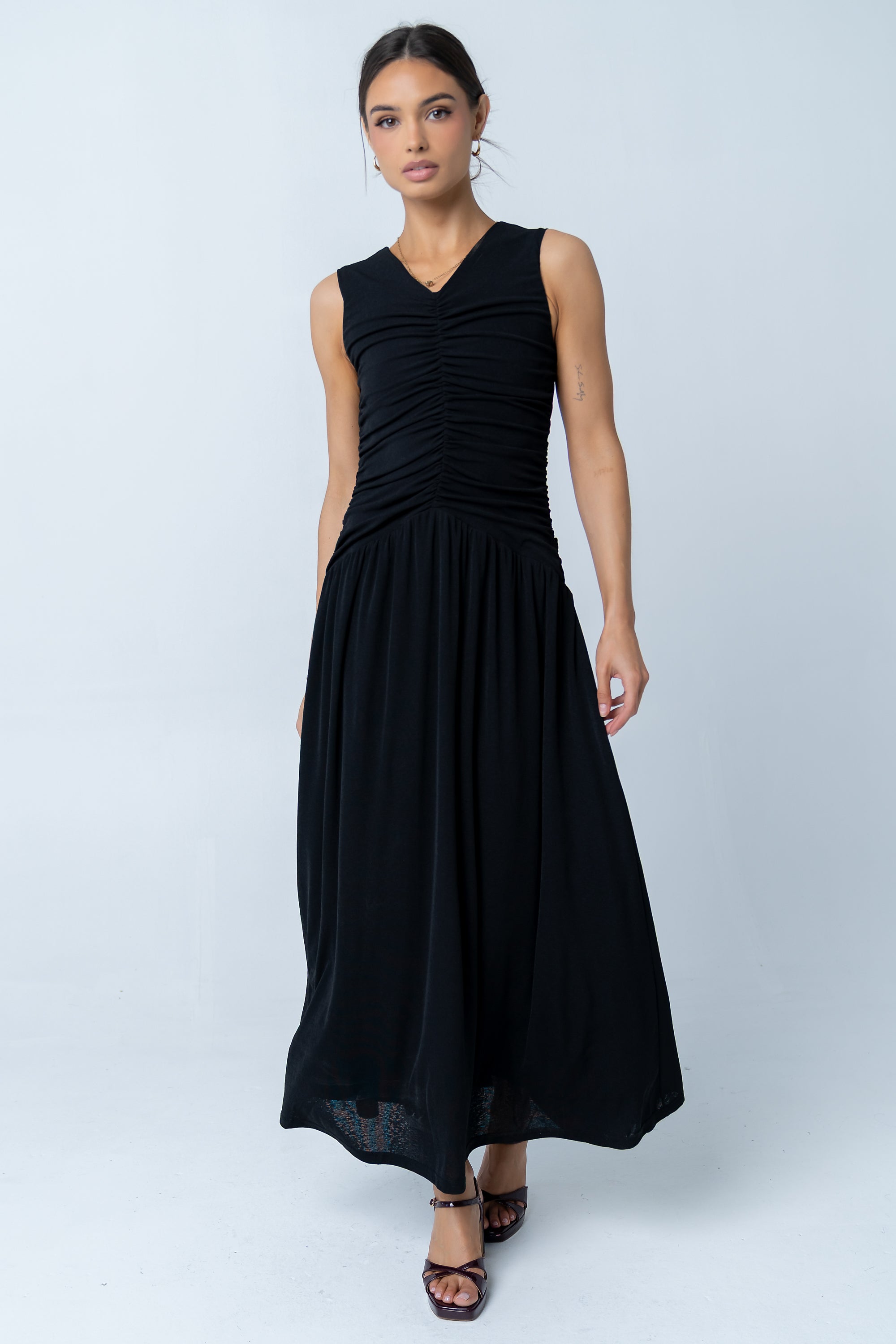 Kandi Ruched Maxi Dress in Black