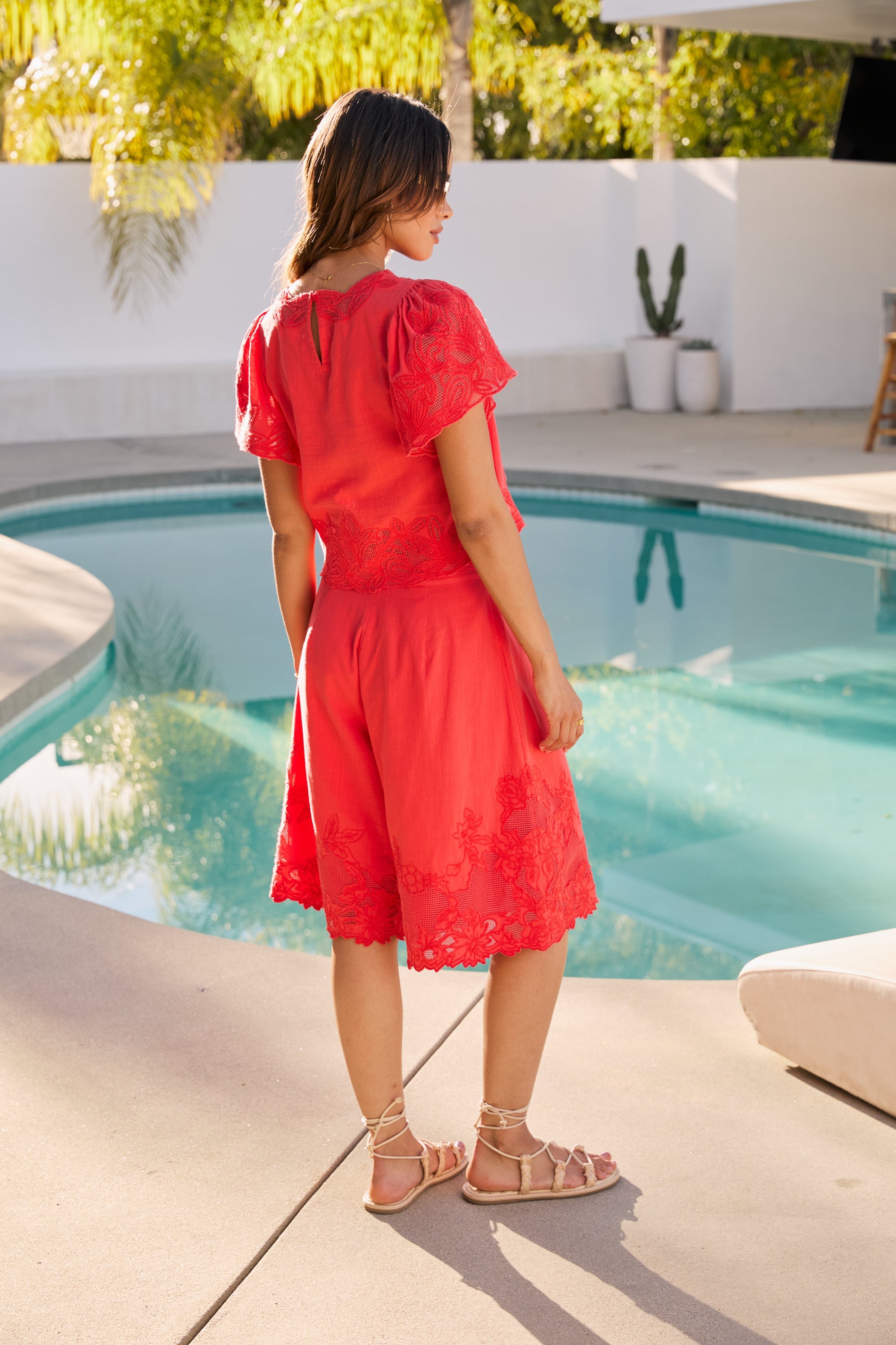 Molly Embroidered Shorts in Red