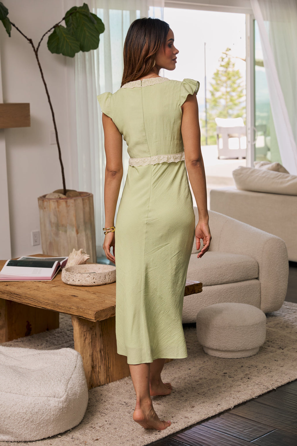 Jessica Lace Trim Maxi Dress in Green