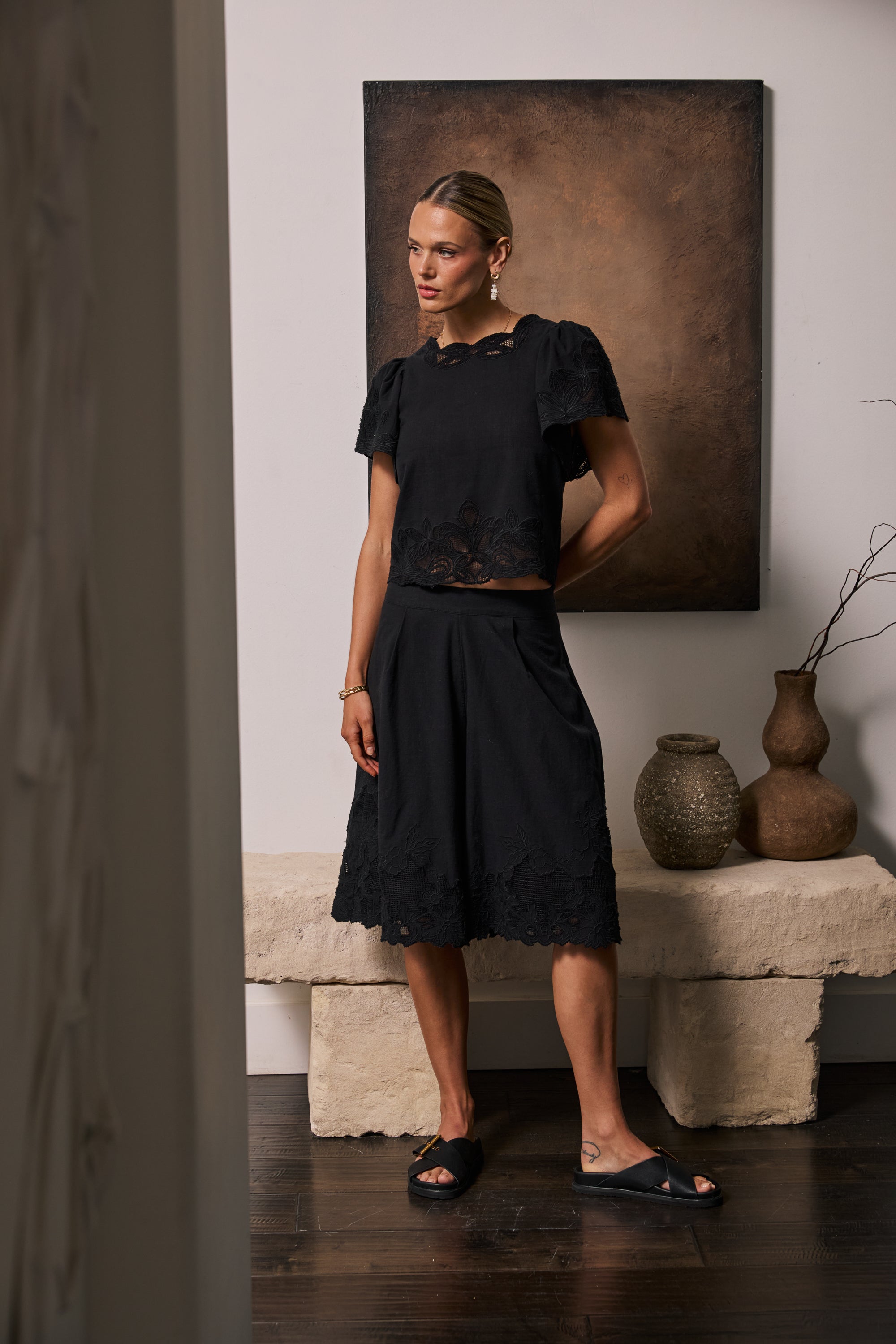 Molly Embroidered Top in Black