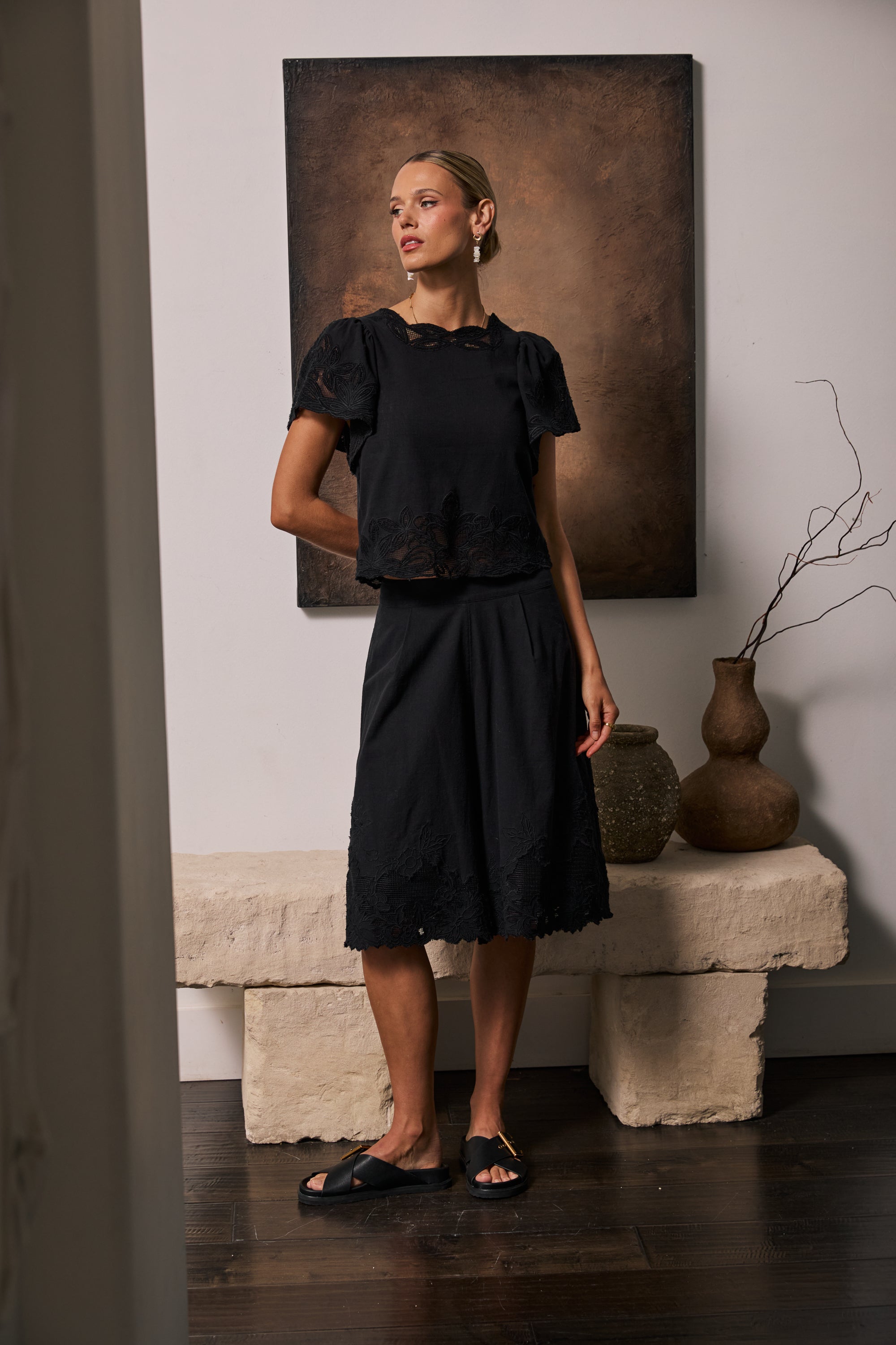 Molly Embroidered Top in Black