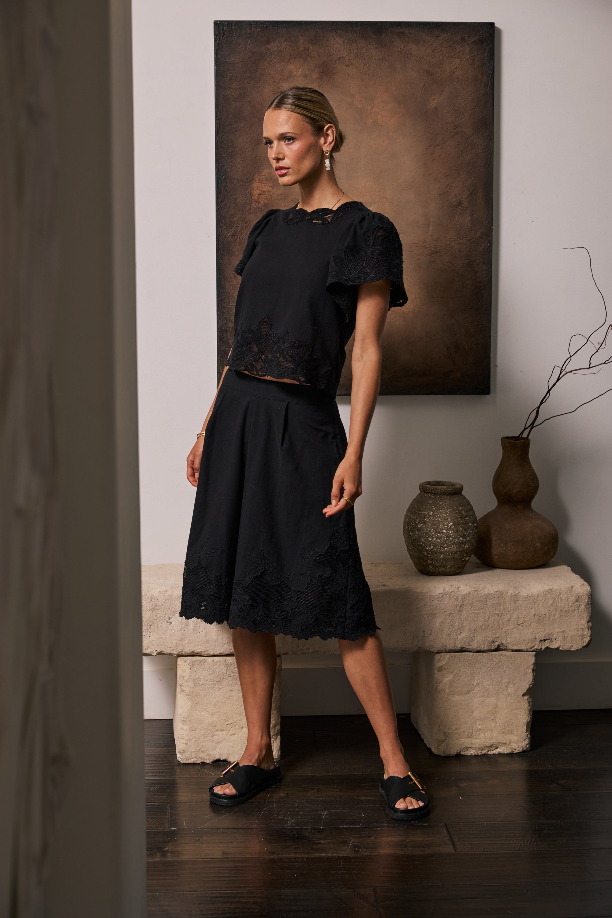 Molly Embroidered Top in Black