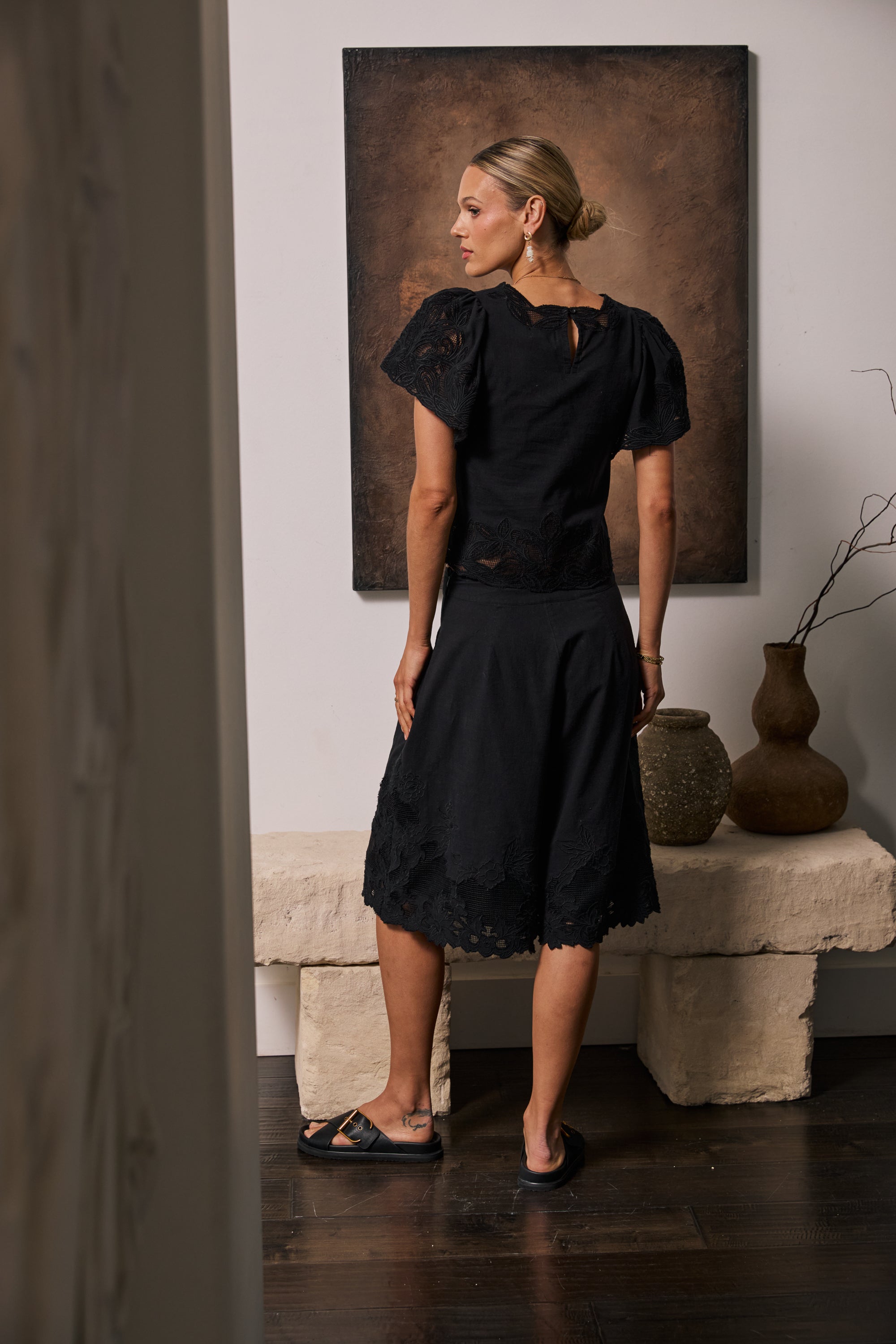 Molly Embroidered Top in Black