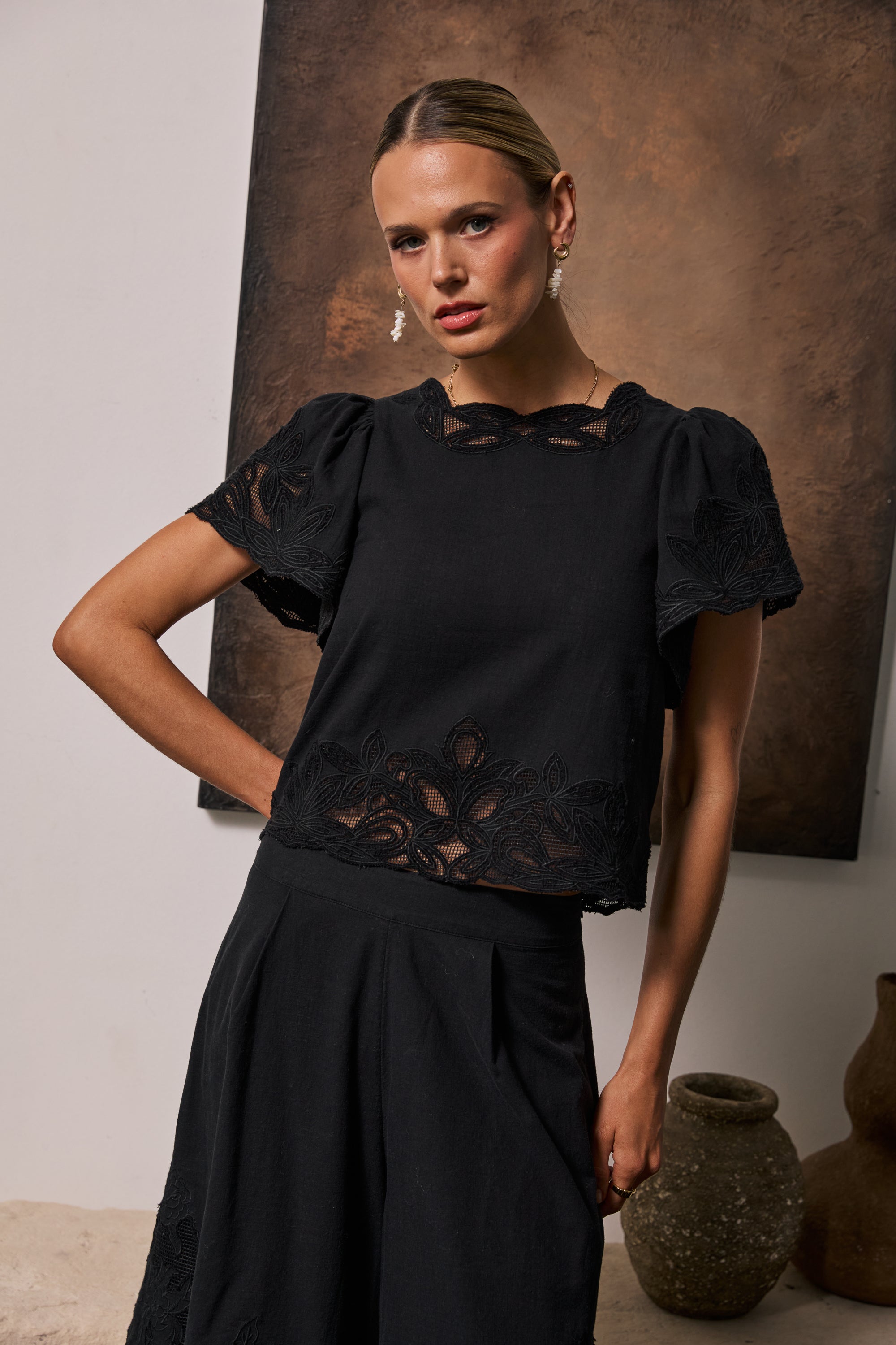 Molly Embroidered Top in Black