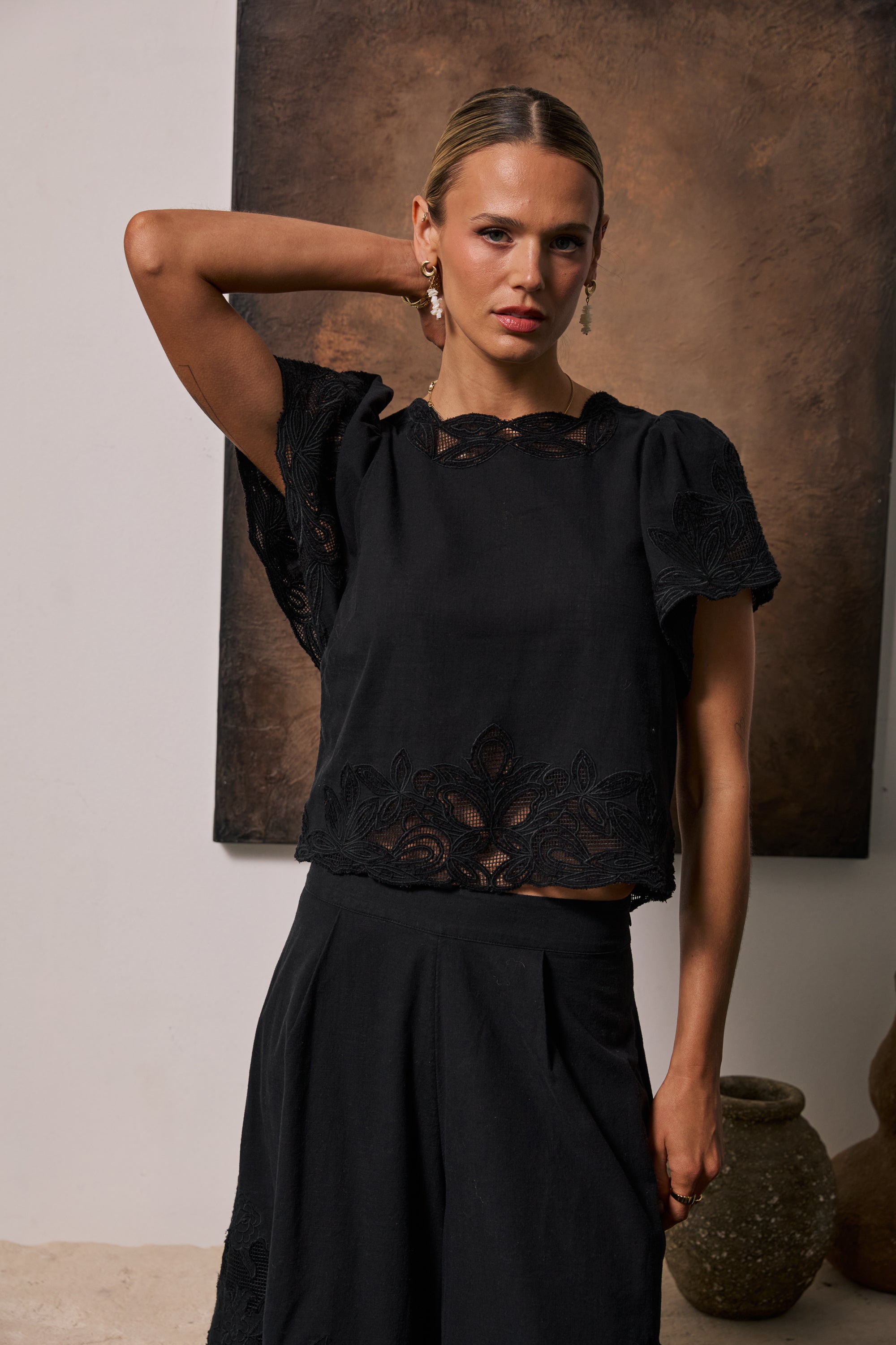 Molly Embroidered Top in Black