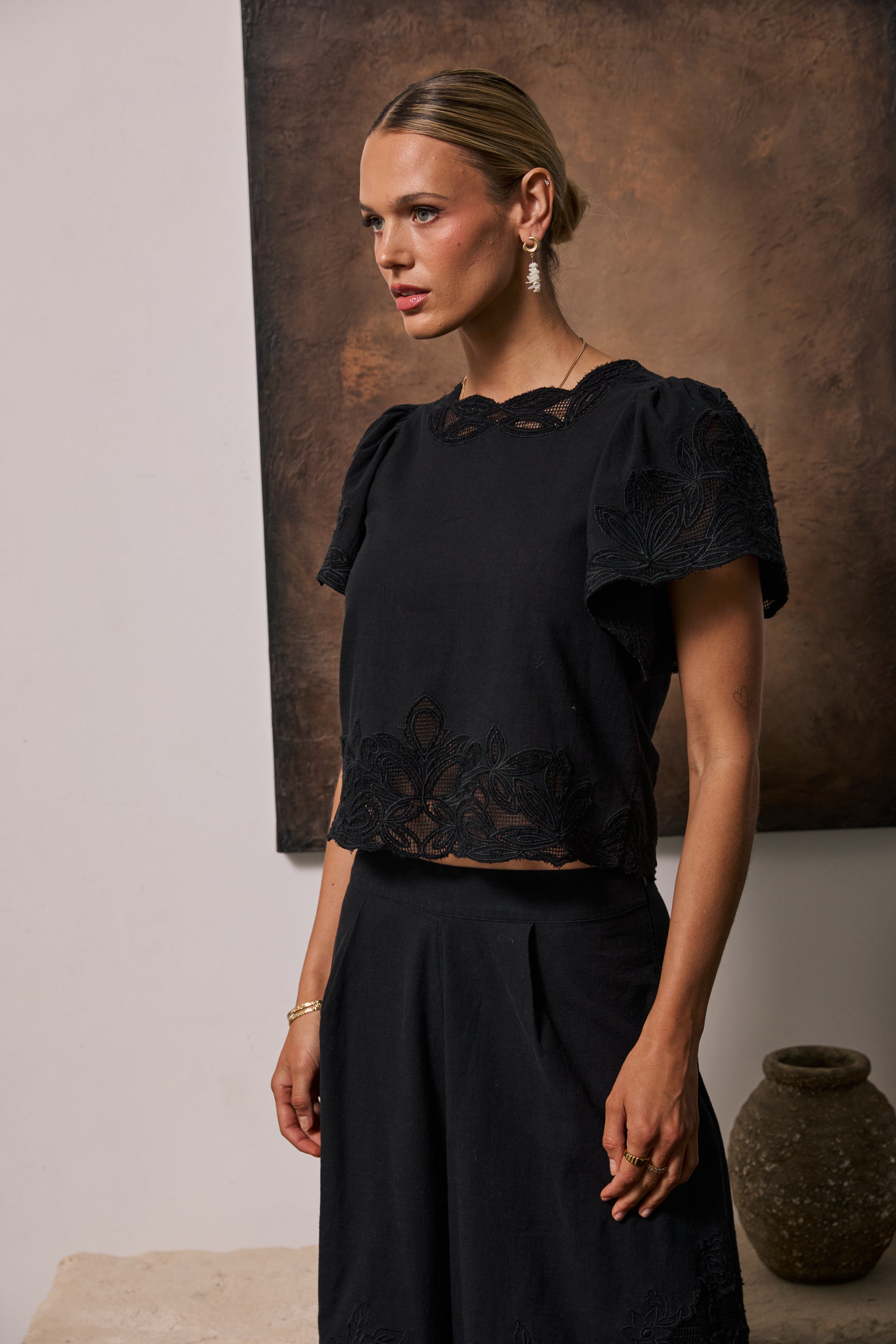Molly Embroidered Top in Black