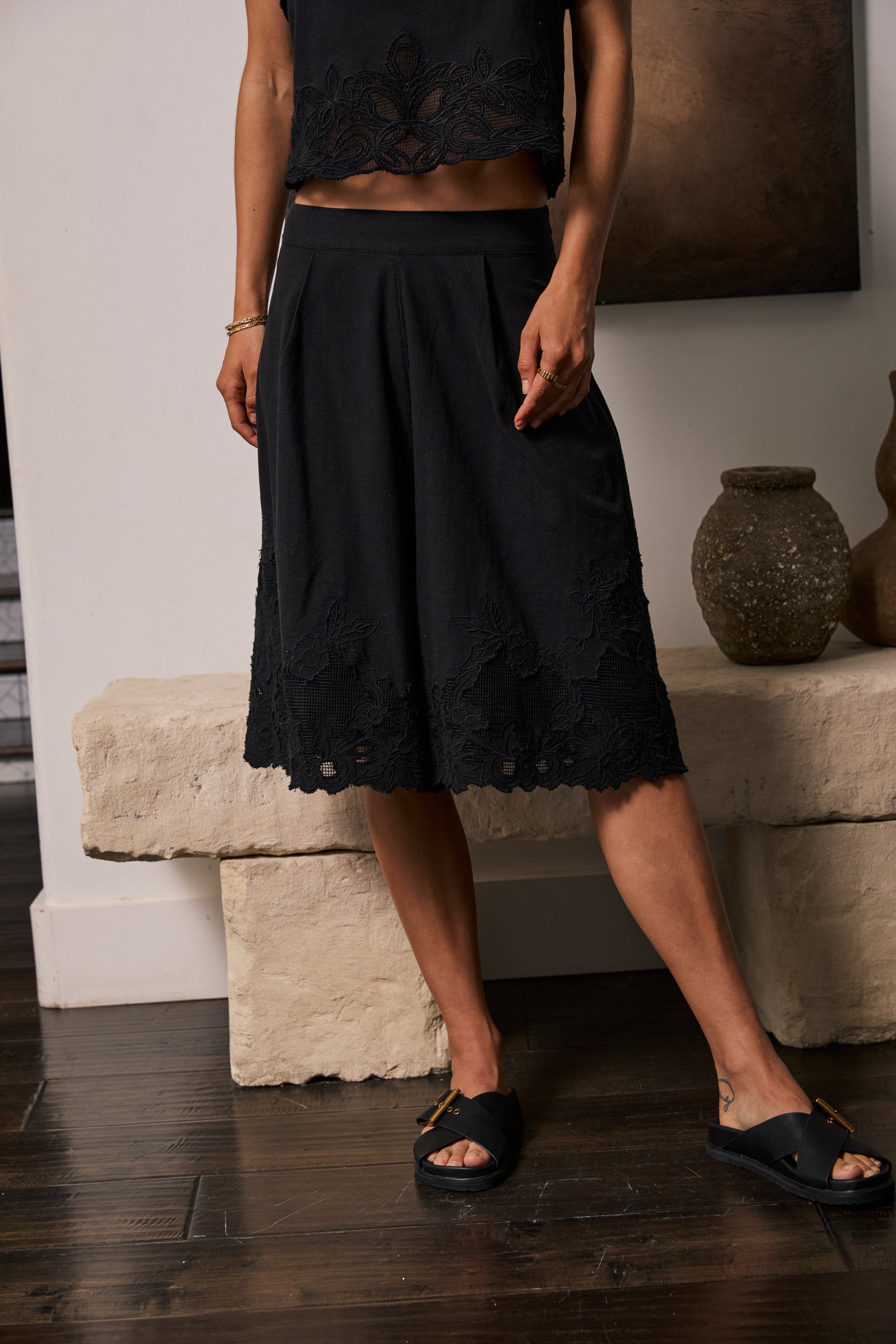 Molly Embroidered Shorts in Black