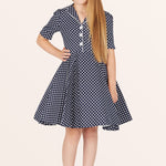 Kids Sabrina Polka Dot Dress - Midnight Blue