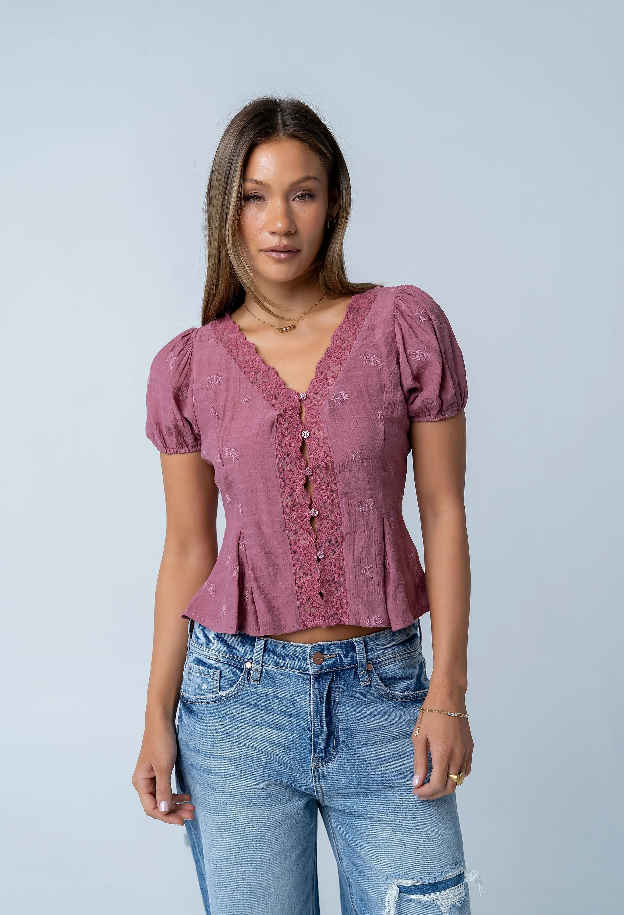 Brianna Embroidered Blouse in Brick